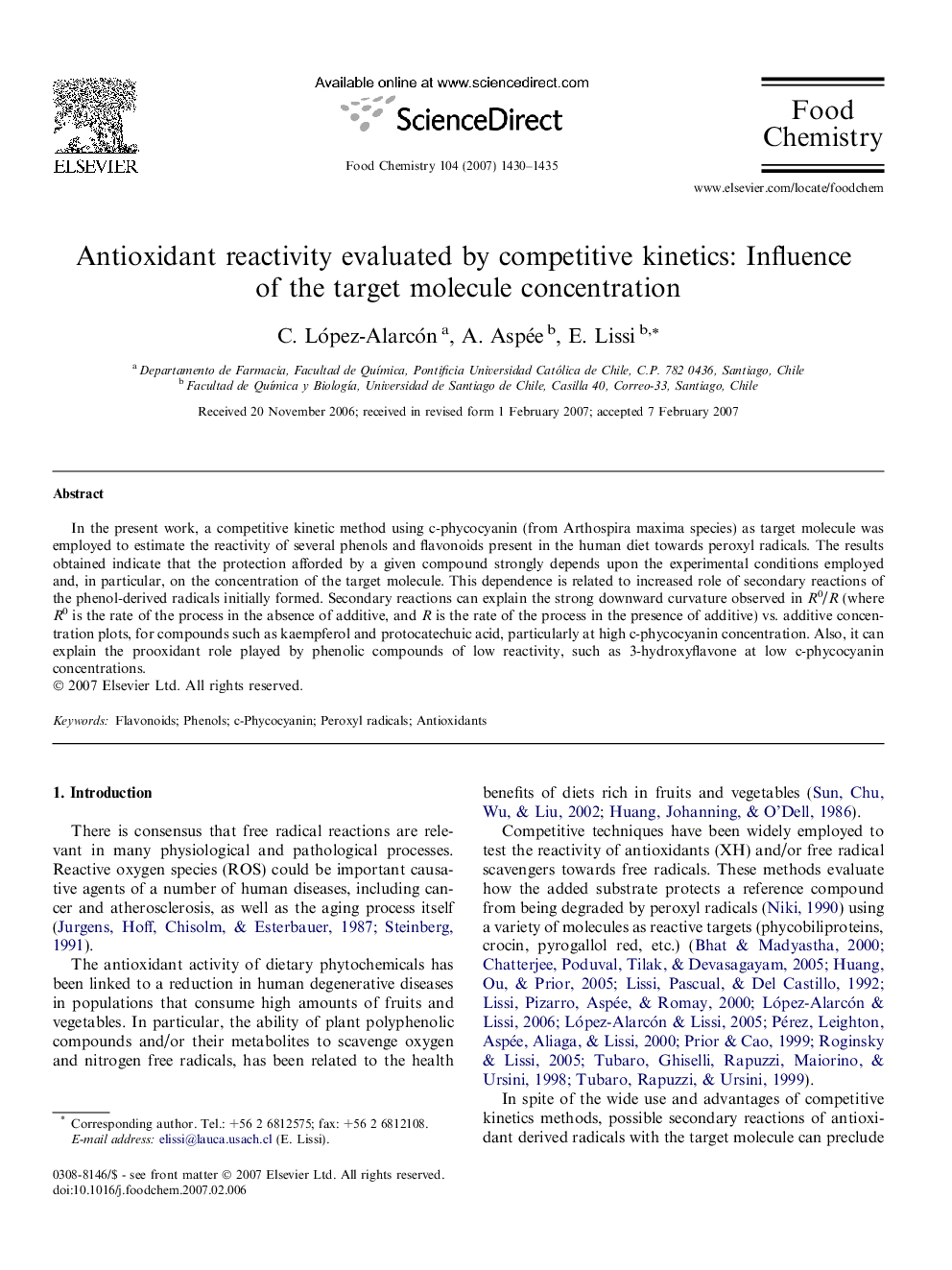 Antioxidant reactivity evaluated by competitive kinetics: Influence of the target molecule concentration