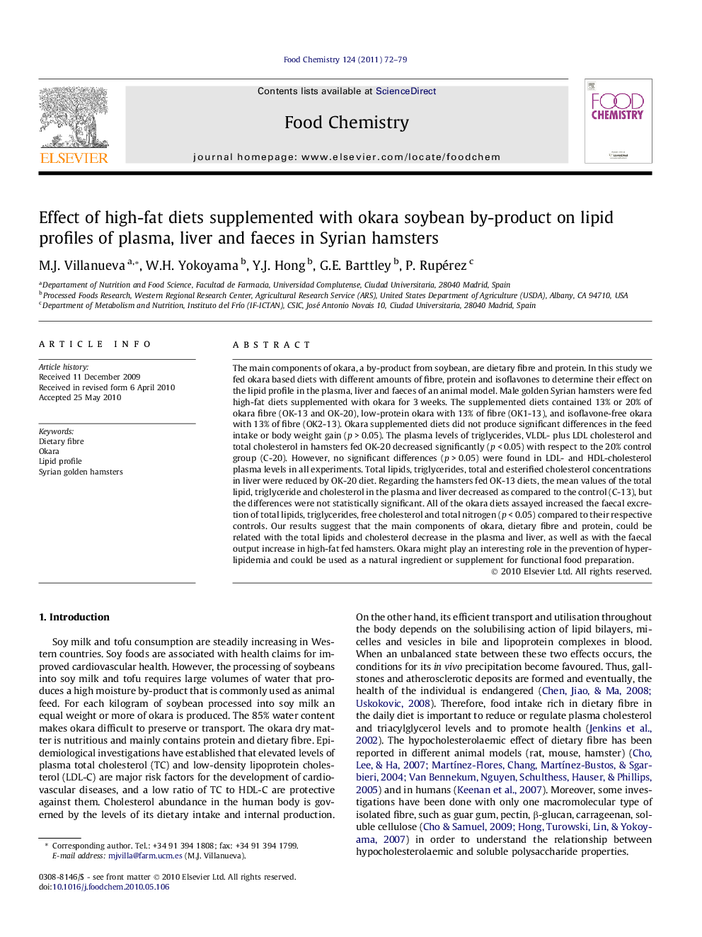 عکس صفحه اول مقاله: Effect of high-fat diets supplemented with okara soybean by-product on lipid profiles of plasma, liver and faeces in Syrian hamsters Effect of high-fat diets supplemented with okara soybean by-product on lipid profiles of plasma, liver and faeces in Syrian hamsters