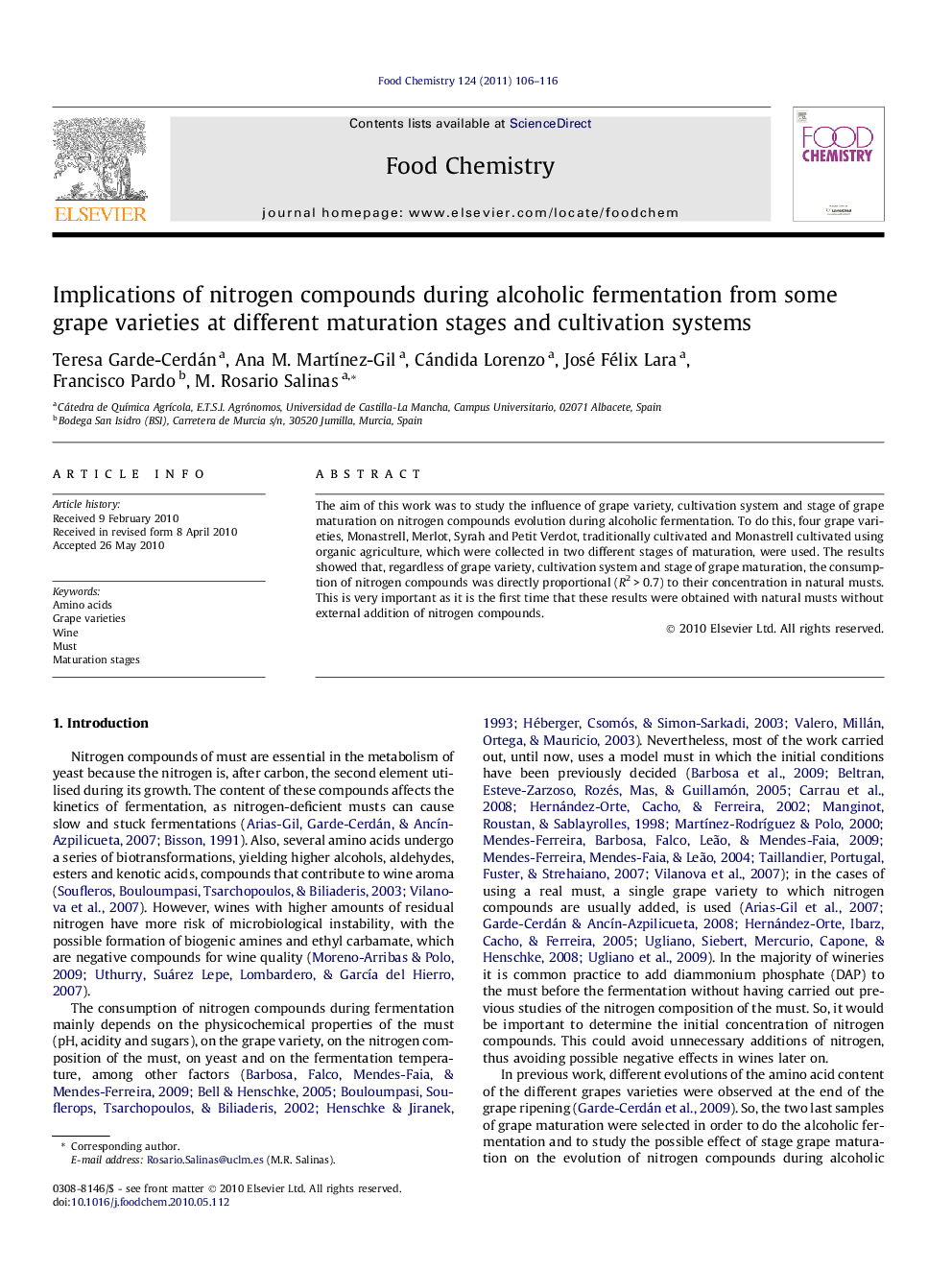 Implications of nitrogen compounds during alcoholic fermentation from some grape varieties at different maturation stages and cultivation systems