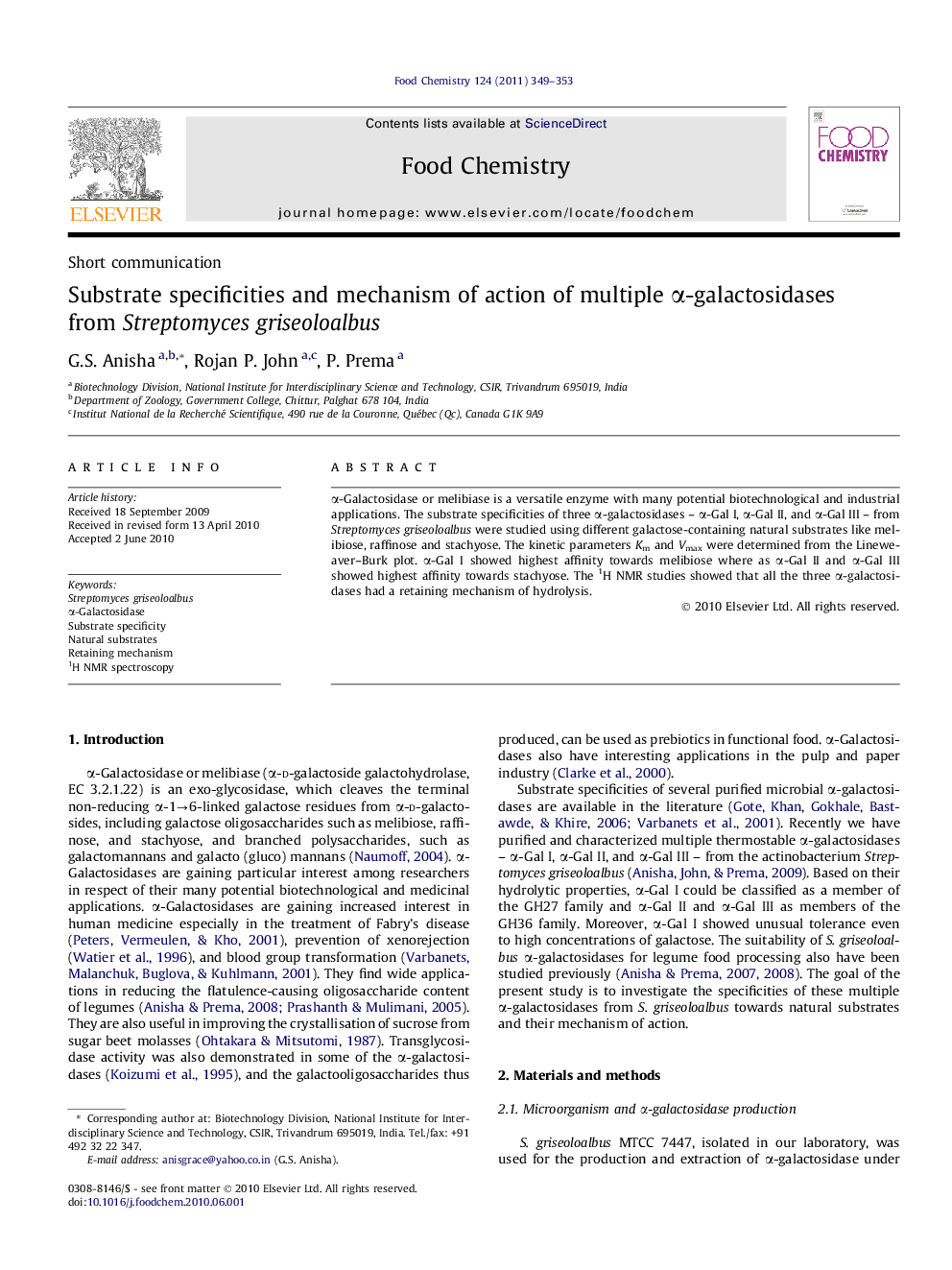 Substrate specificities and mechanism of action of multiple α-galactosidases from Streptomyces griseoloalbus