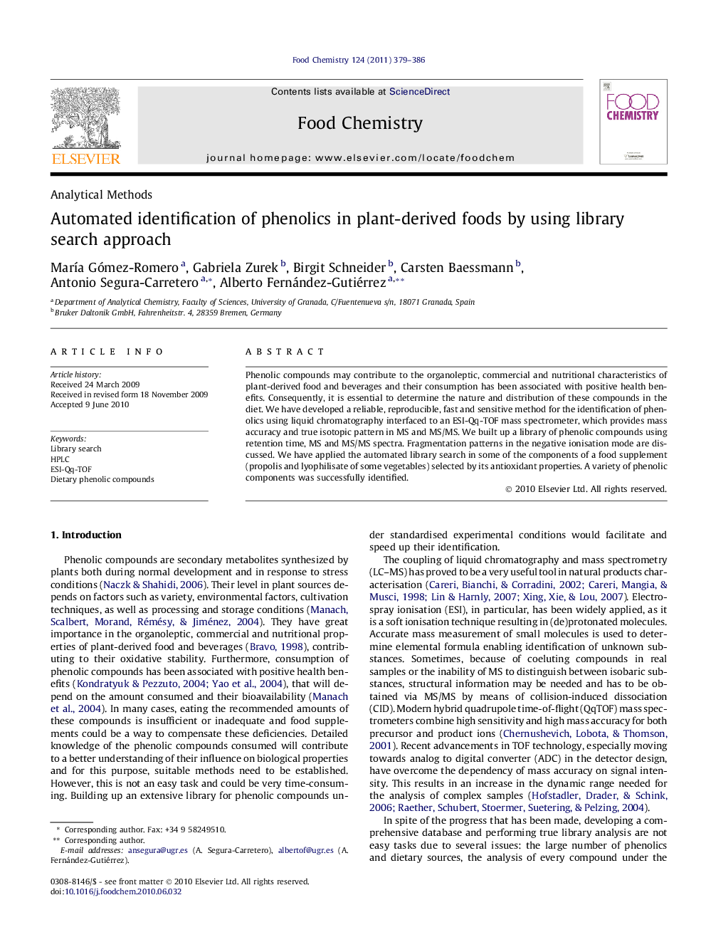 Automated identification of phenolics in plant-derived foods by using library search approach