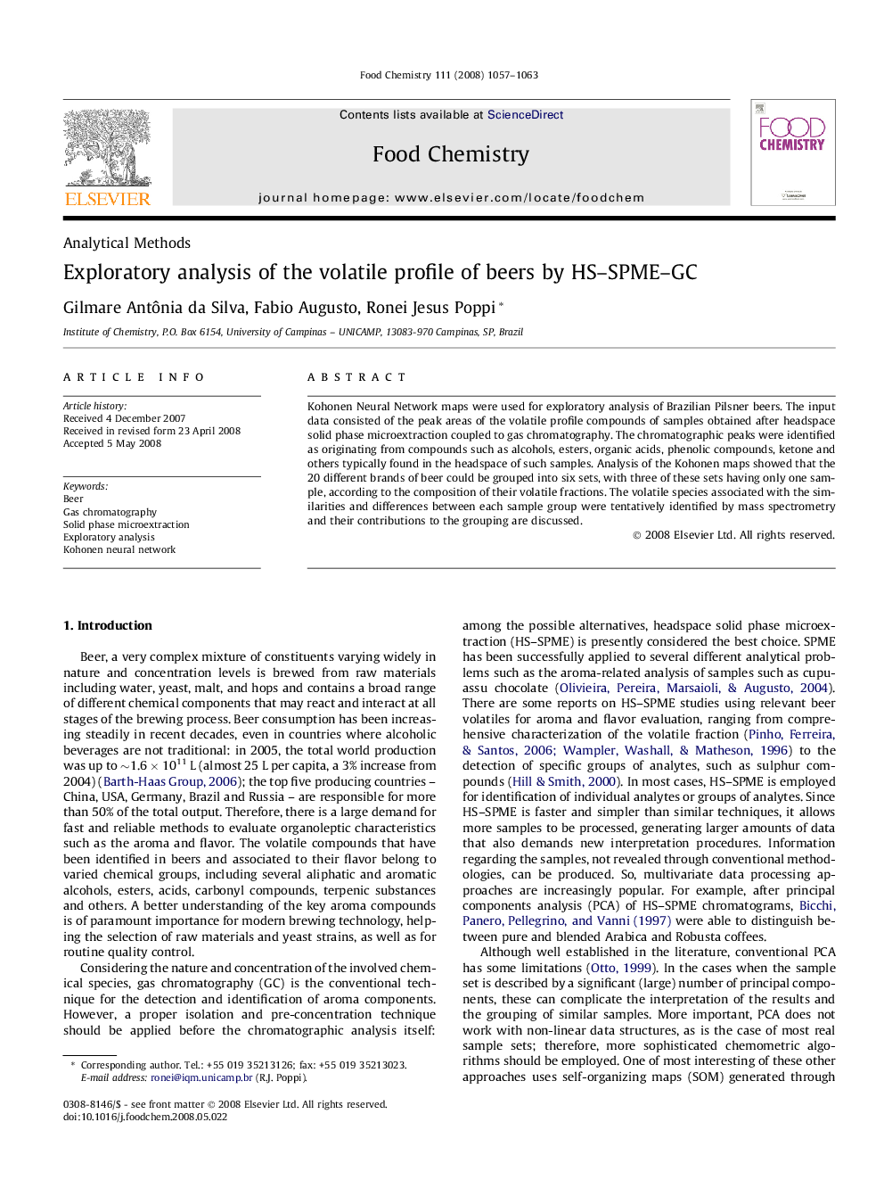 Exploratory analysis of the volatile profile of beers by HS–SPME–GC