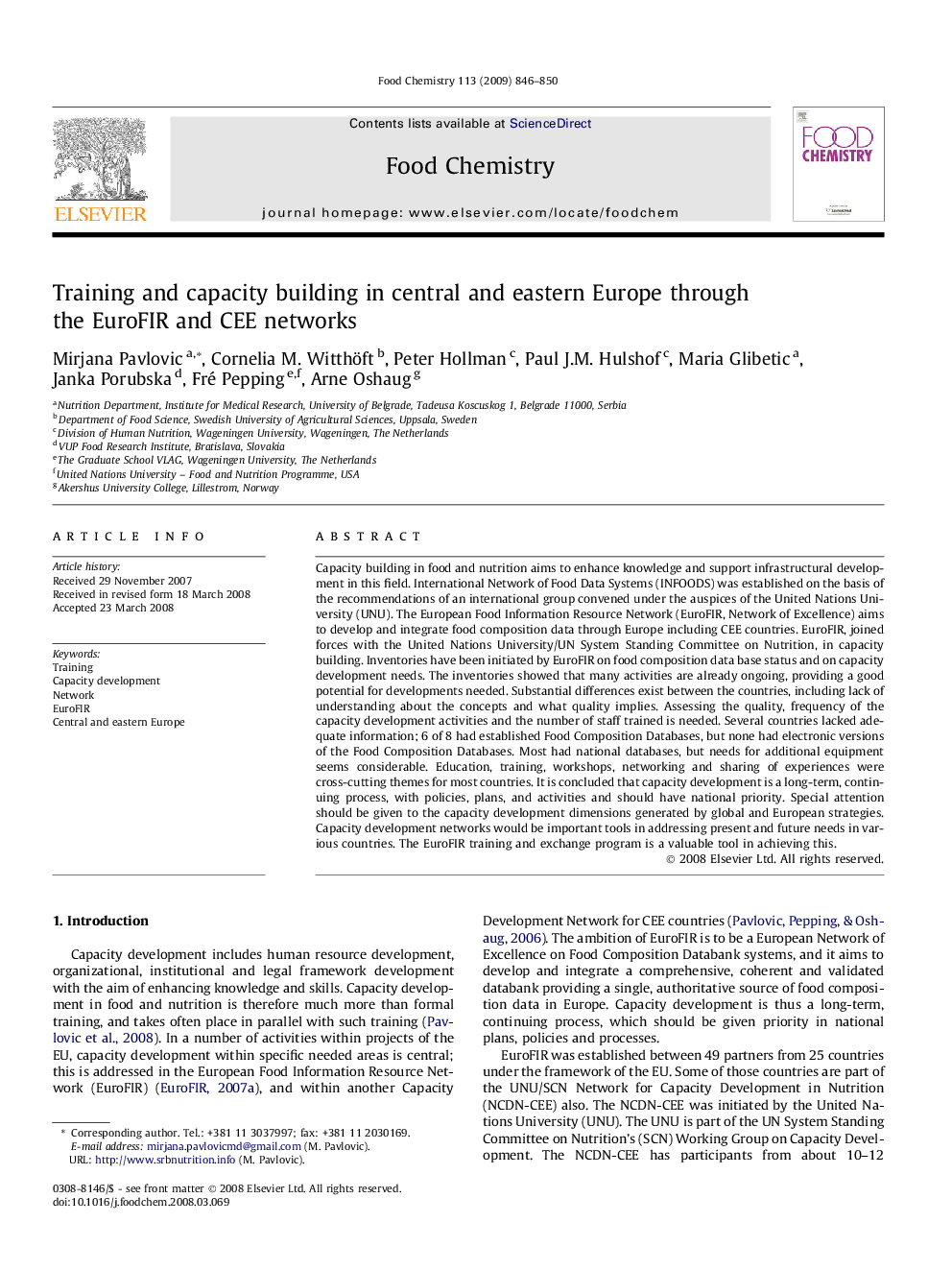 Training and capacity building in central and eastern Europe through the EuroFIR and CEE networks