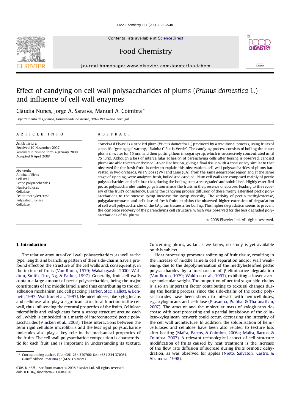 Effect of candying on cell wall polysaccharides of plums (Prunus domestica L.) and influence of cell wall enzymes