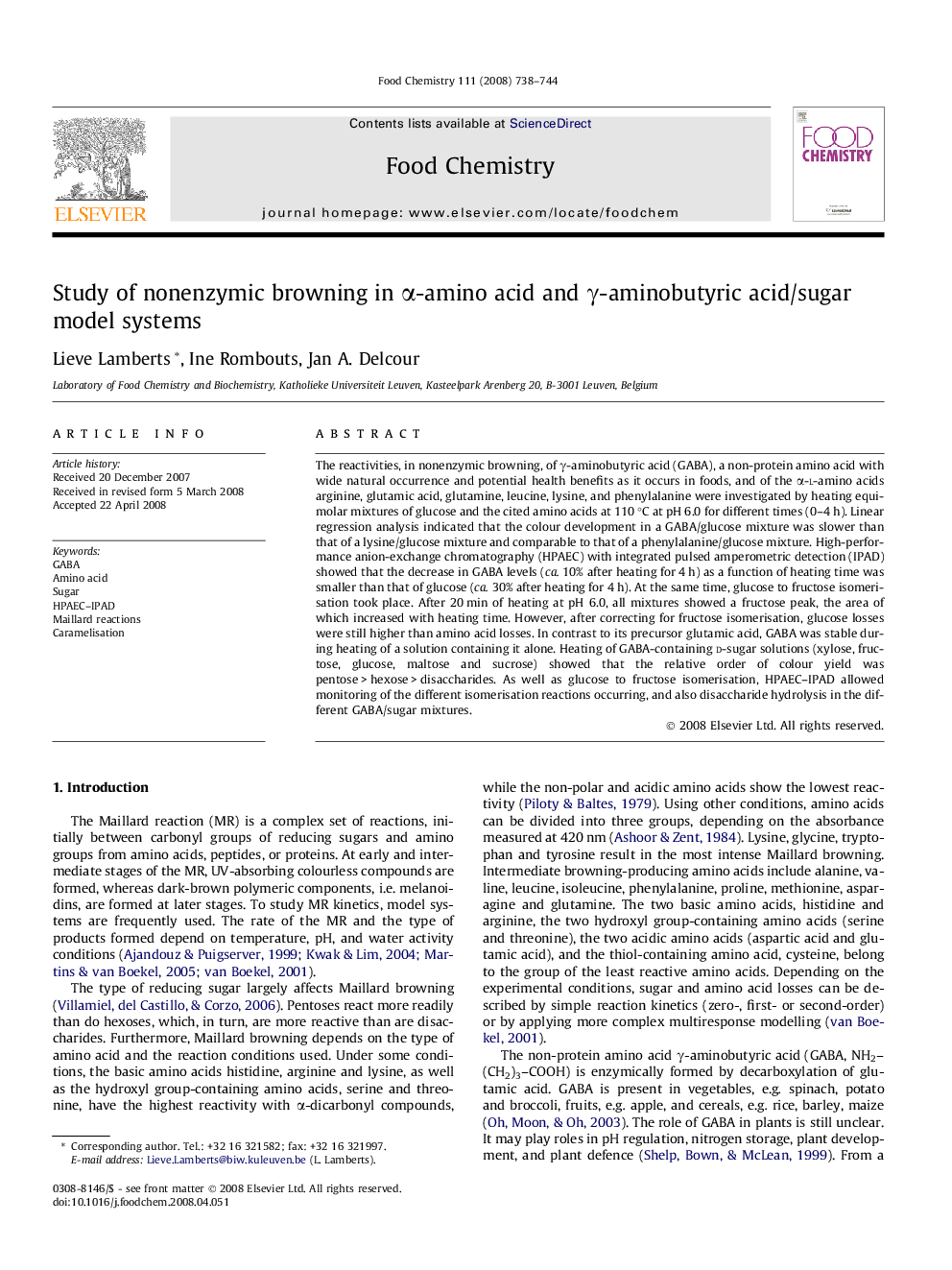 Study of nonenzymic browning in α-amino acid and γ-aminobutyric acid/sugar model systems