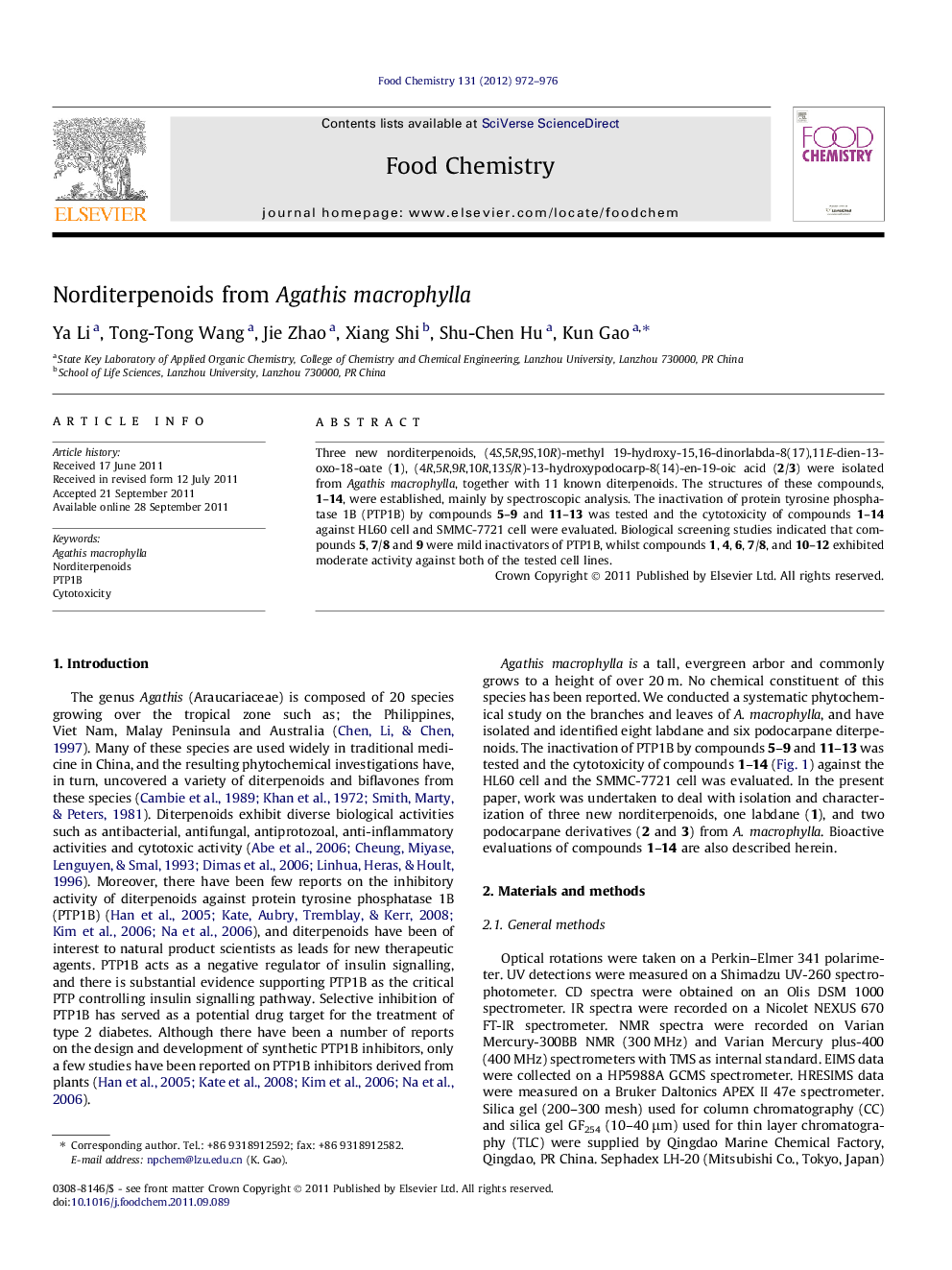 عکس صفحه اول مقاله: Norditerpenoids from Agathis macrophylla Norditerpenoids from Agathis macrophylla