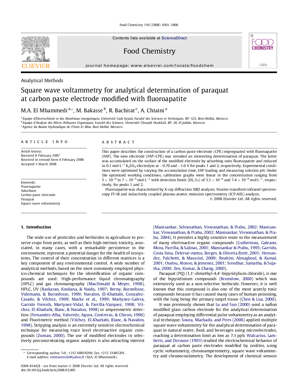 Square wave voltammetry for analytical determination of paraquat at carbon paste electrode modified with fluoroapatite