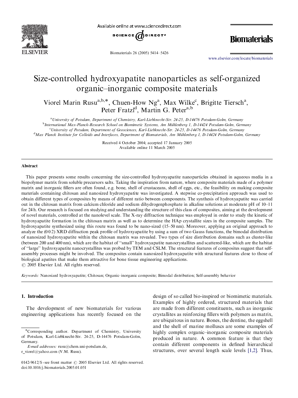 Size-controlled hydroxyapatite nanoparticles as self-organized organic–inorganic composite materials