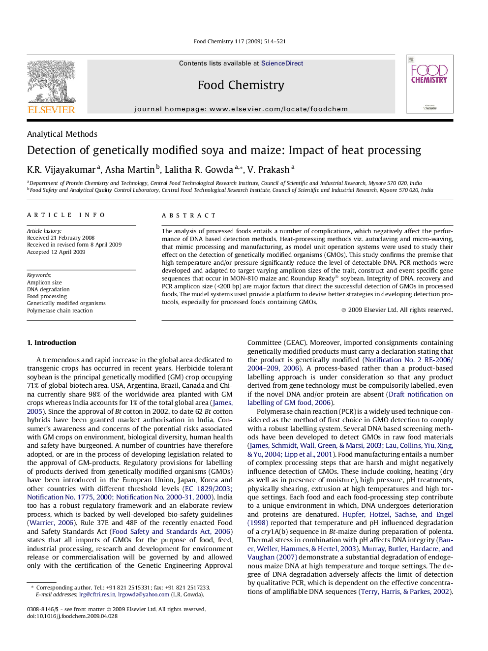 Detection of genetically modified soya and maize: Impact of heat processing