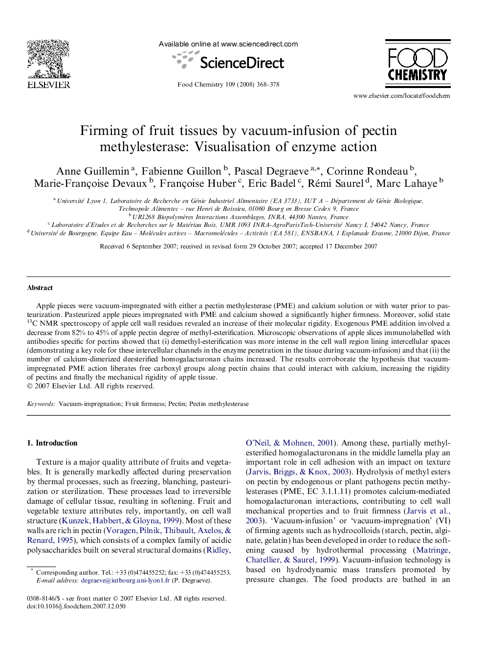 Firming of fruit tissues by vacuum-infusion of pectin methylesterase: Visualisation of enzyme action