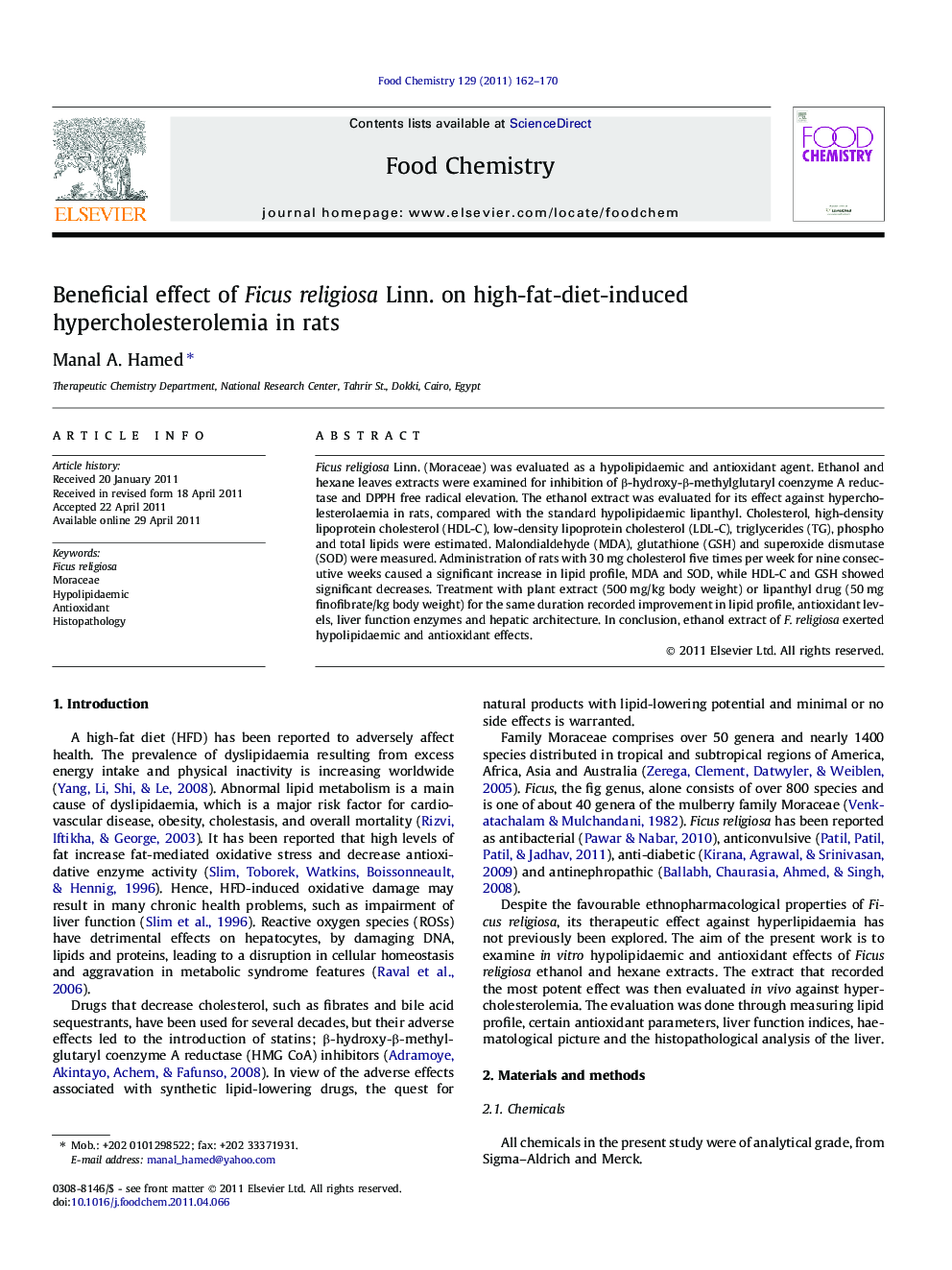 Beneficial effect of Ficus religiosa Linn. on high-fat-diet-induced hypercholesterolemia in rats