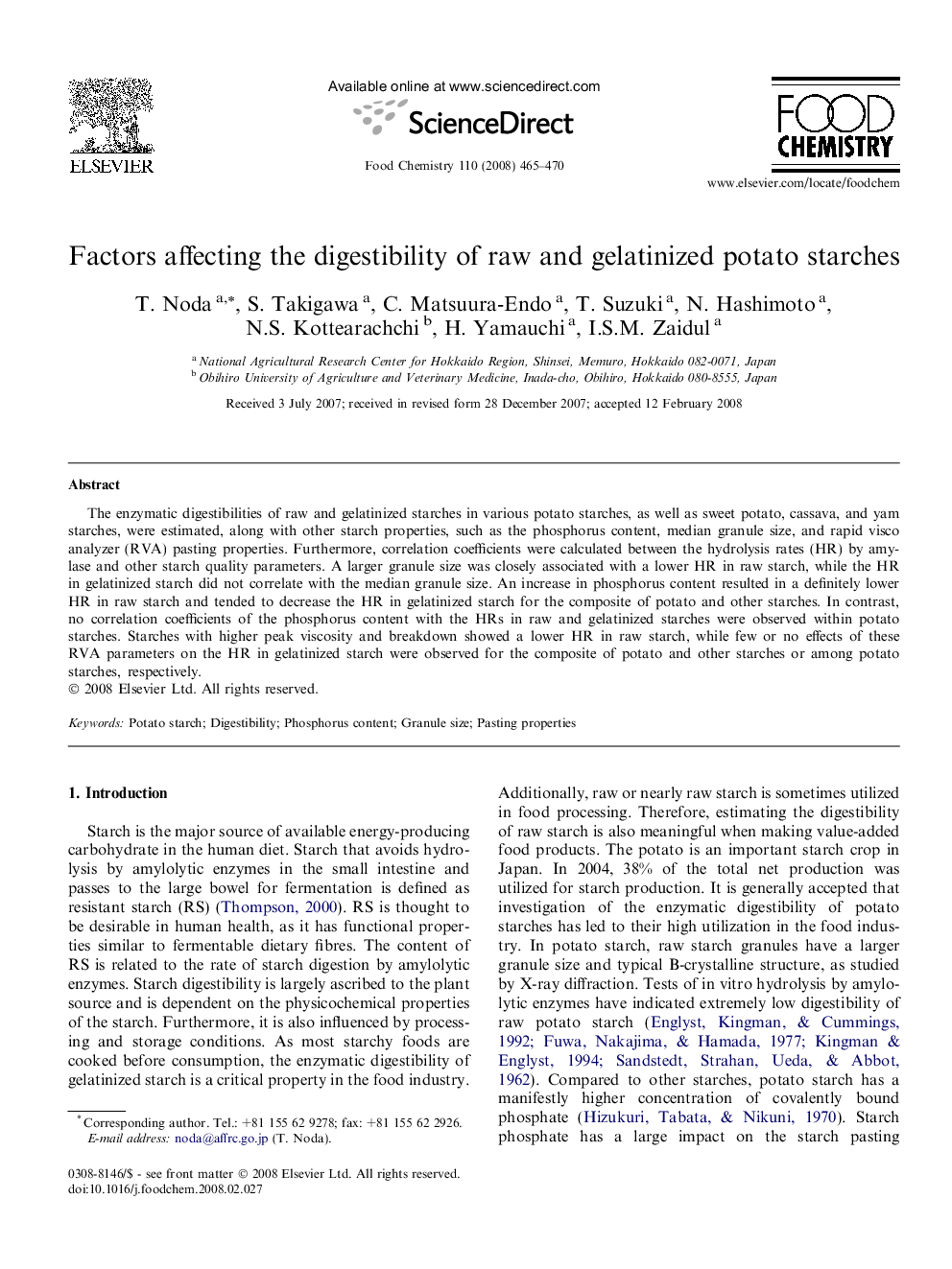 Factors affecting the digestibility of raw and gelatinized potato starches