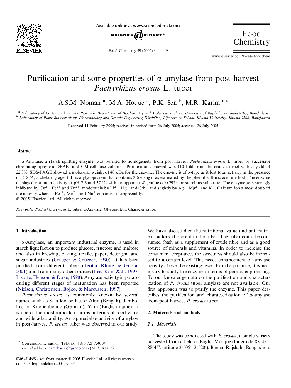 عکس صفحه اول مقاله: Purification and some properties of α-amylase from post-harvest Pachyrhizus erosus L. tuber Purification and some properties of α-amylase from post-harvest Pachyrhizus erosus L. tuber