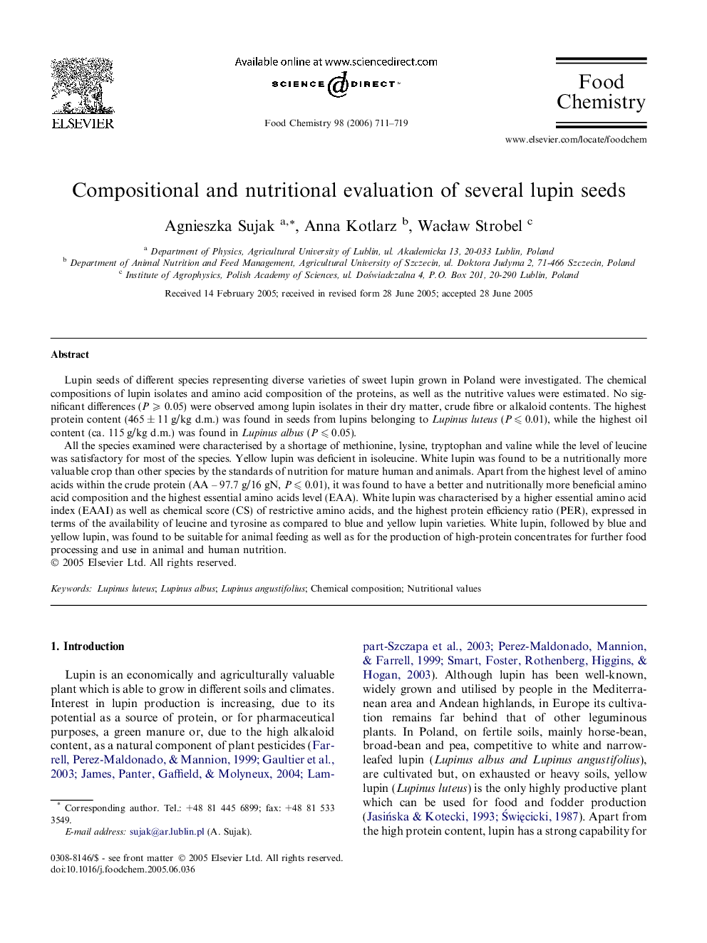 Compositional and nutritional evaluation of several lupin seeds