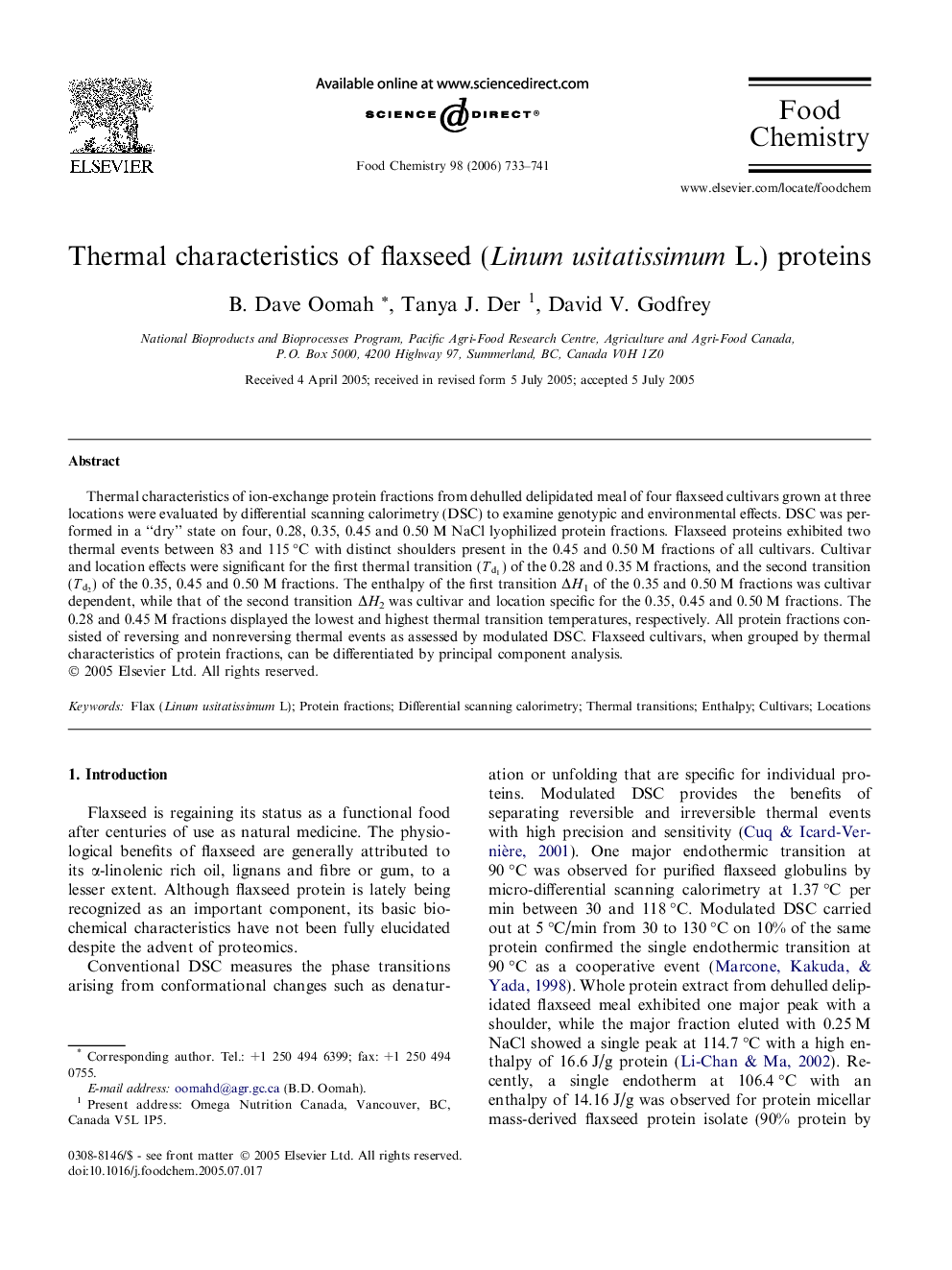 Thermal characteristics of flaxseed (Linum usitatissimum L.) proteins