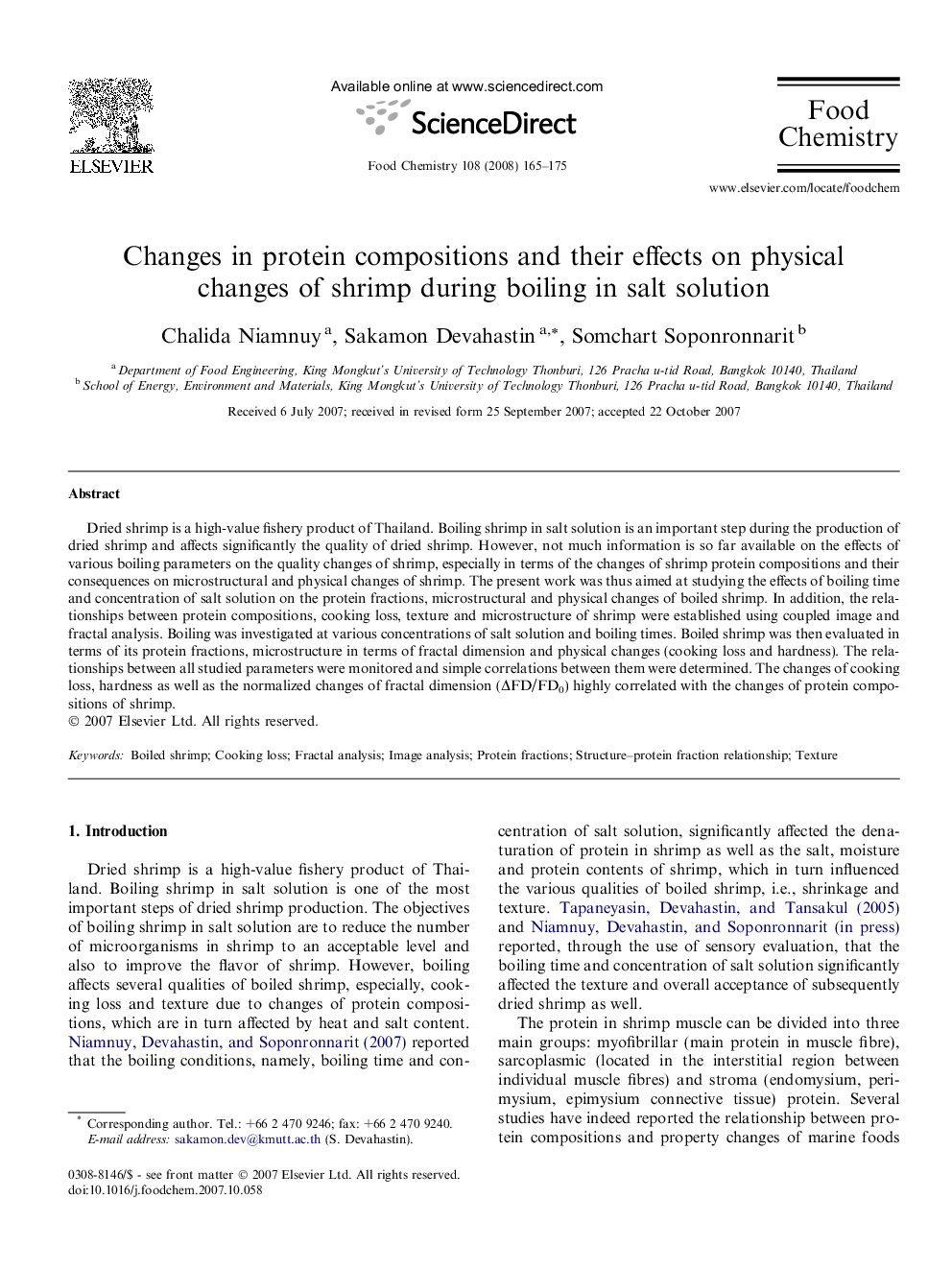 Changes in protein compositions and their effects on physical changes of shrimp during boiling in salt solution