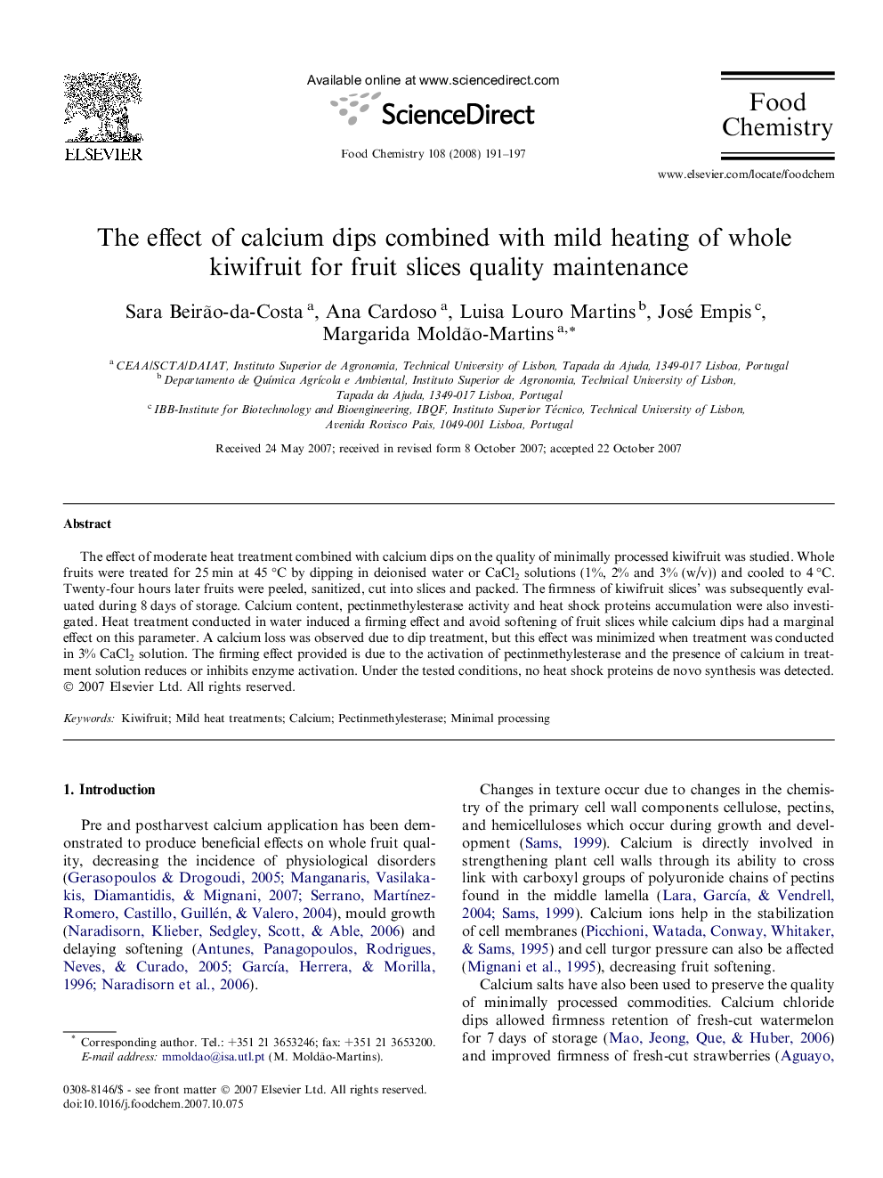 The effect of calcium dips combined with mild heating of whole kiwifruit for fruit slices quality maintenance