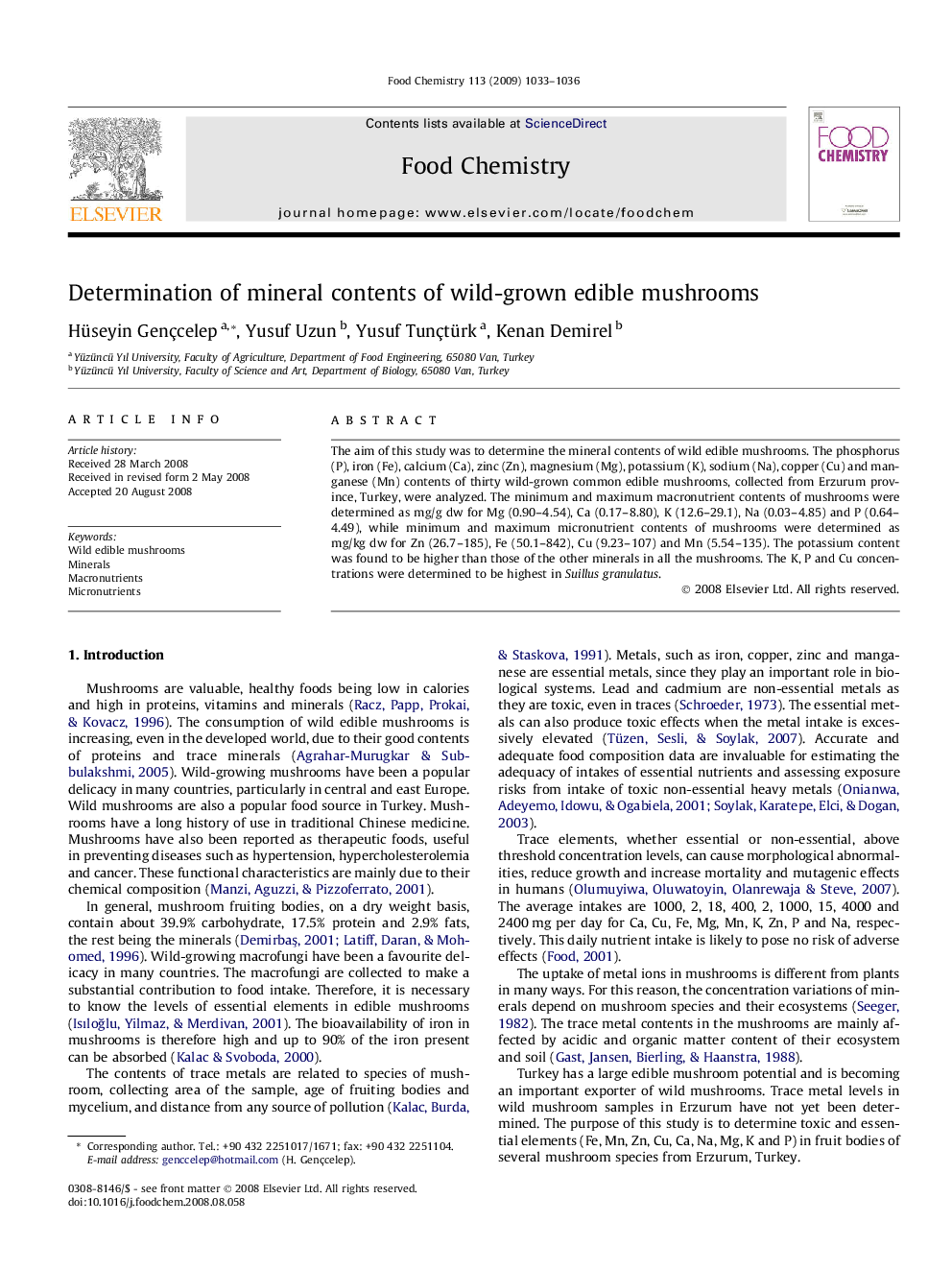 Determination of mineral contents of wild-grown edible mushrooms