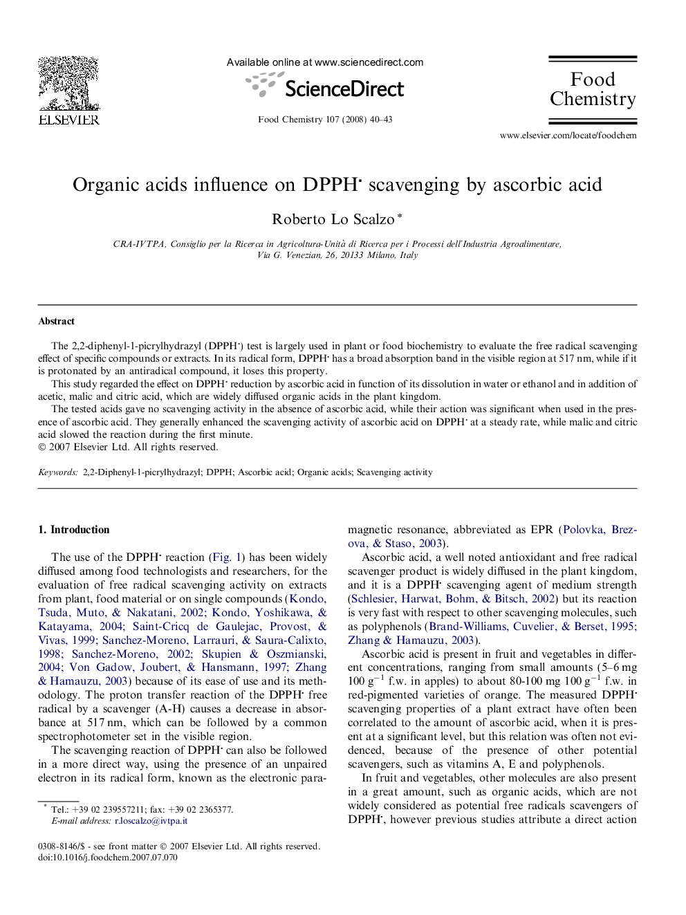 Organic acids influence on DPPH scavenging by ascorbic acid