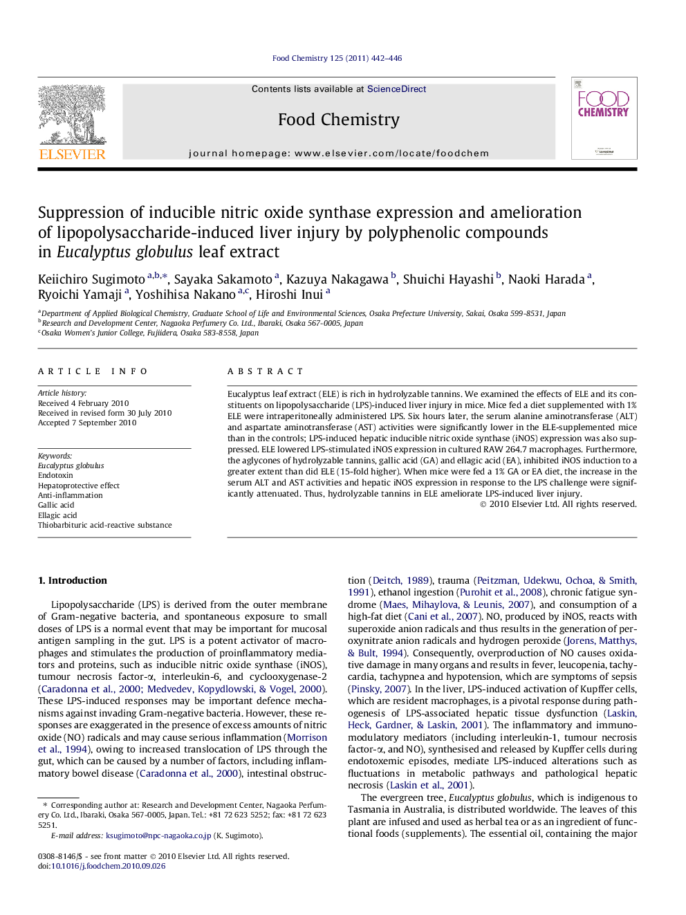 Suppression of inducible nitric oxide synthase expression and amelioration of lipopolysaccharide-induced liver injury by polyphenolic compounds in Eucalyptus globulus leaf extract