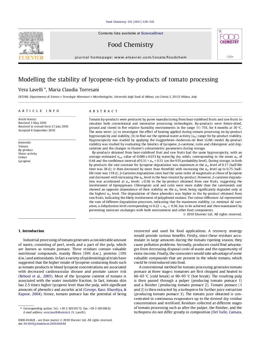 Modelling the stability of lycopene-rich by-products of tomato processing