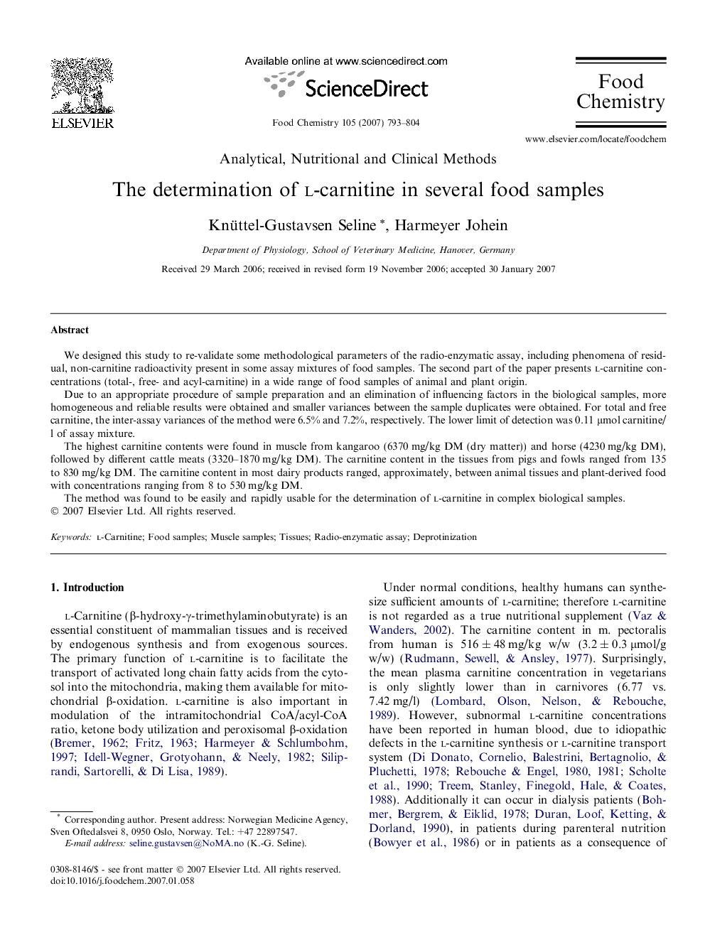 The determination of l-carnitine in several food samples