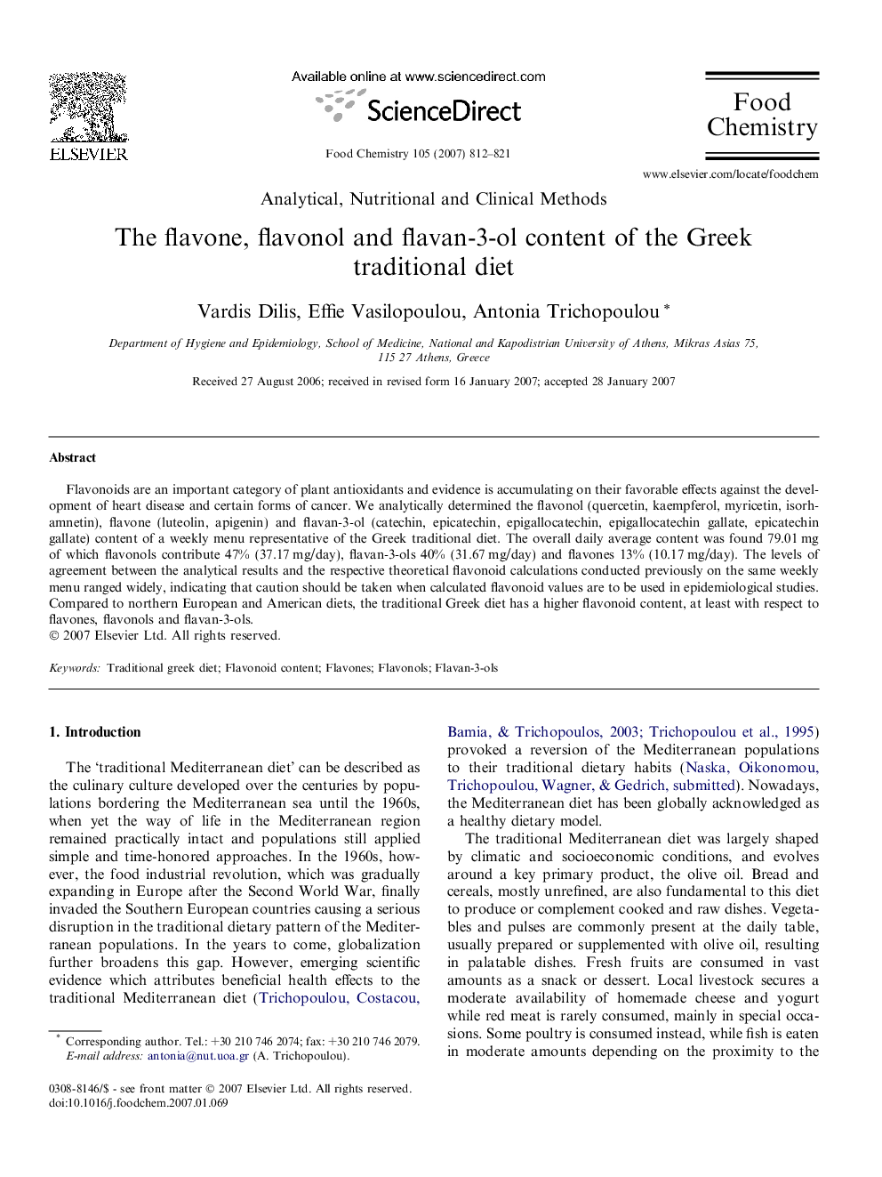 The flavone, flavonol and flavan-3-ol content of the Greek traditional diet