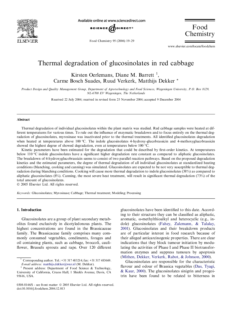 عکس صفحه اول مقاله: Thermal degradation of glucosinolates in red cabbage Thermal degradation of glucosinolates in red cabbage