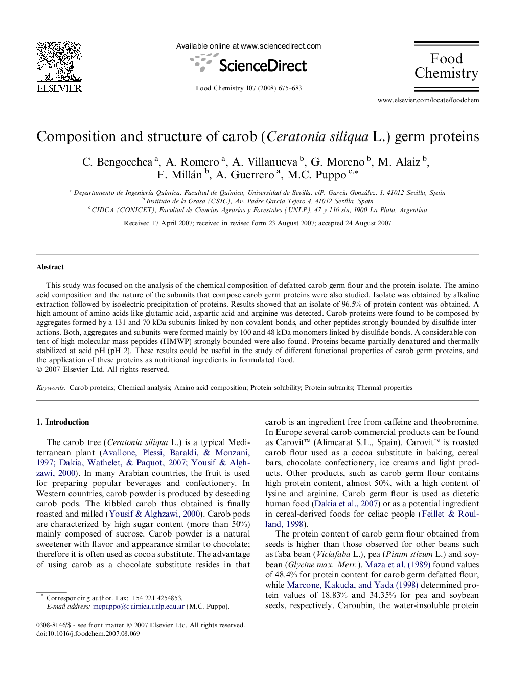 Composition and structure of carob (Ceratonia siliqua L.) germ proteins