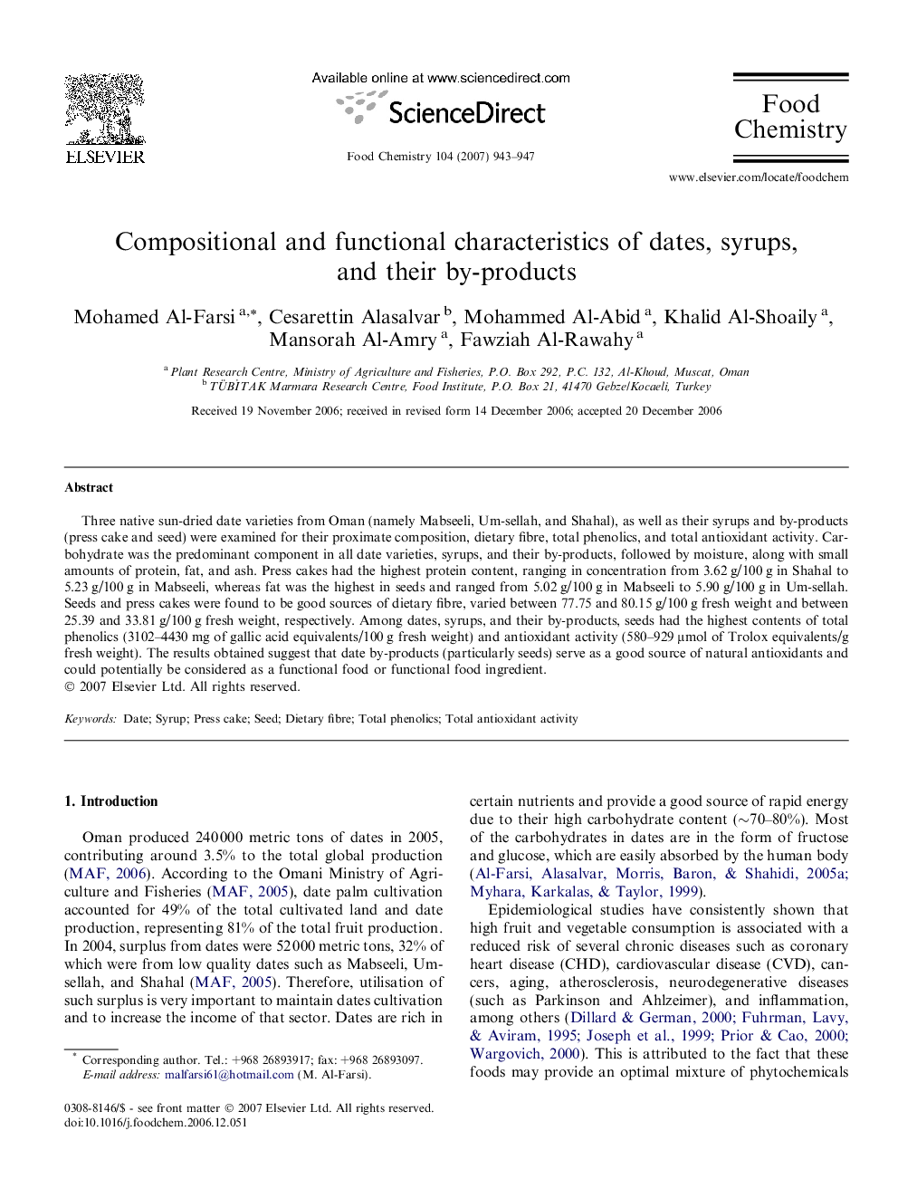 Compositional and functional characteristics of dates, syrups, and their by-products