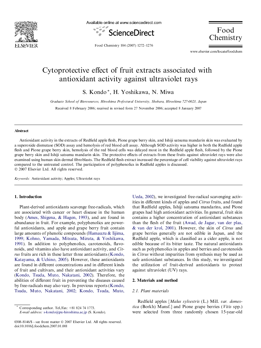 Cytoprotective effect of fruit extracts associated with antioxidant activity against ultraviolet rays