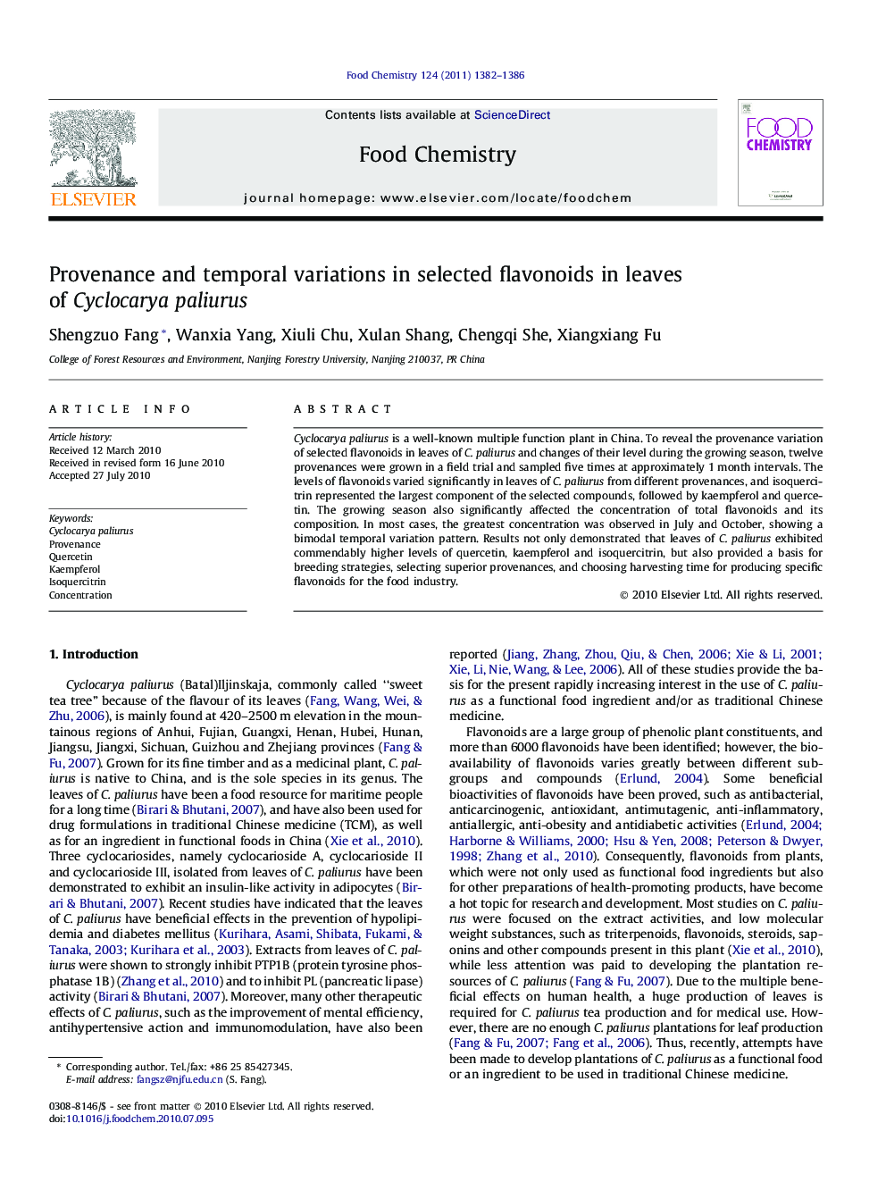 Provenance and temporal variations in selected flavonoids in leaves of Cyclocarya paliurus