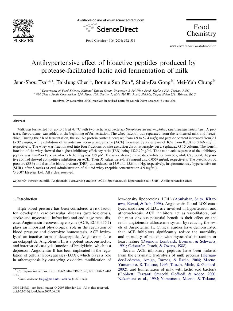 Antihypertensive effect of bioactive peptides produced by protease-facilitated lactic acid fermentation of milk