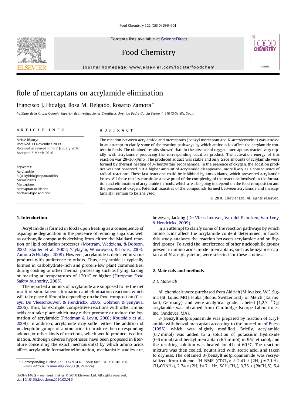 Role of mercaptans on acrylamide elimination