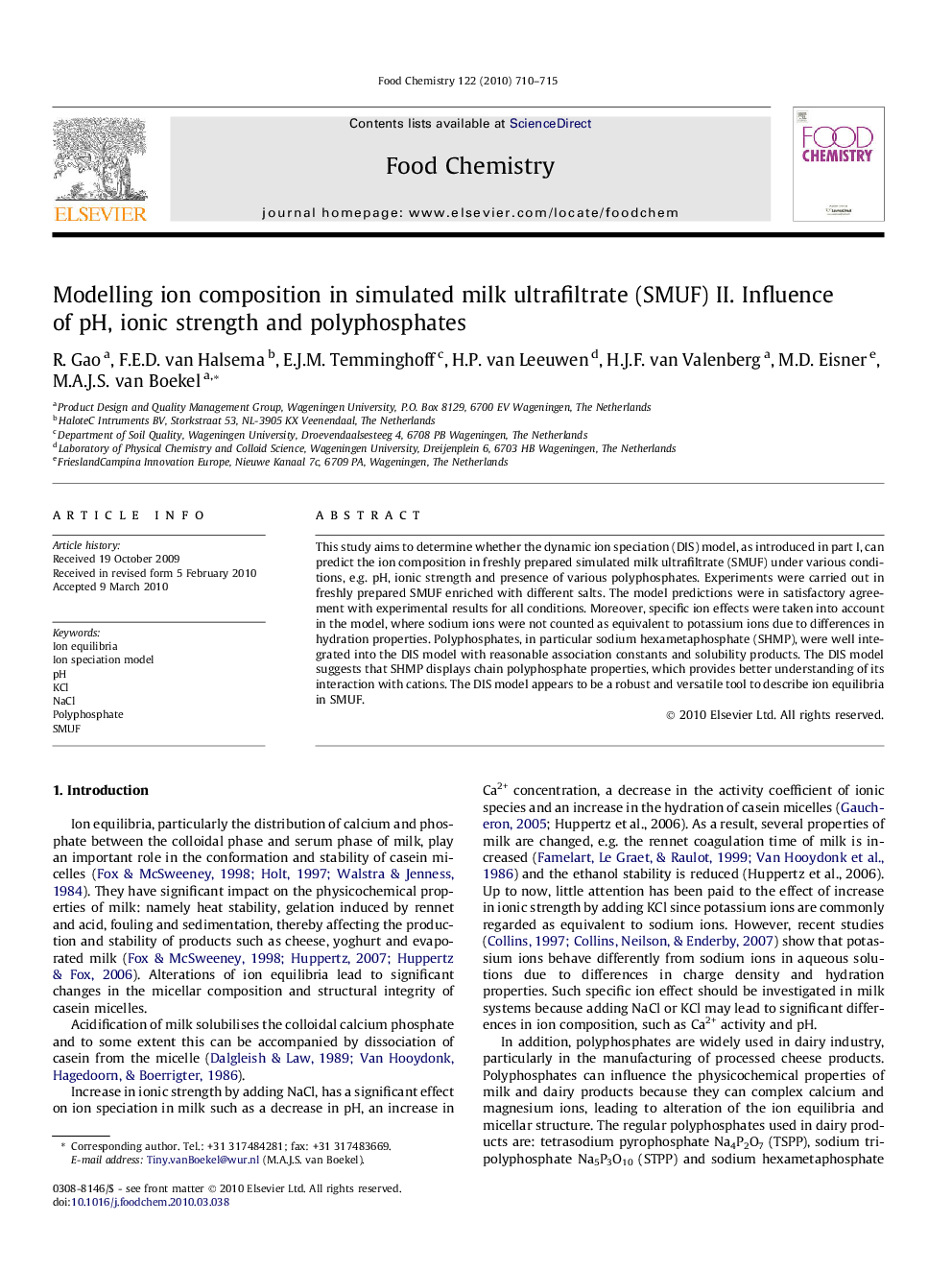 Modelling ion composition in simulated milk ultrafiltrate (SMUF) II. Influence of pH, ionic strength and polyphosphates