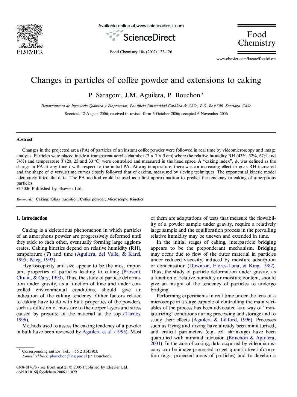 Changes in particles of coffee powder and extensions to caking