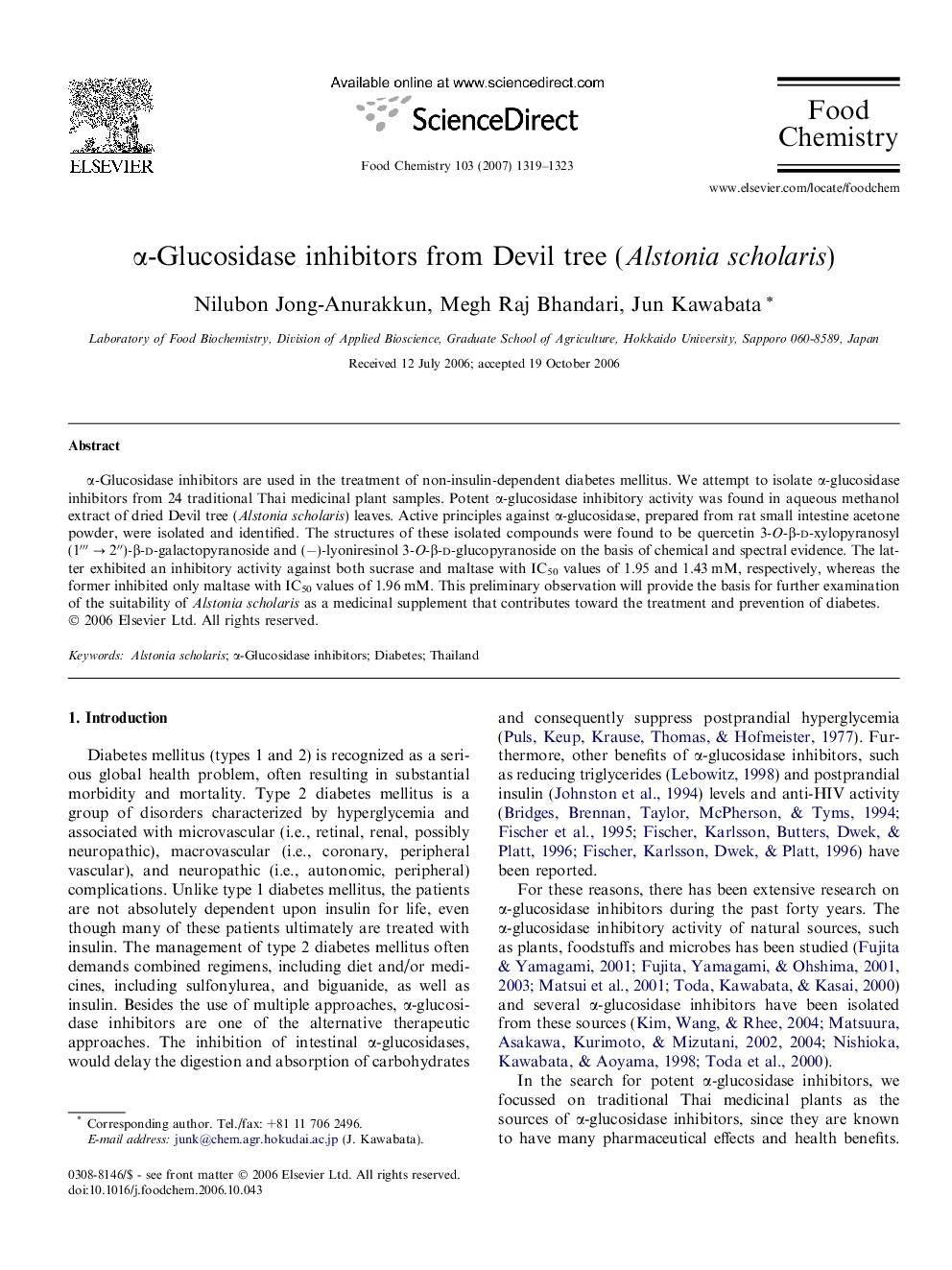 α-Glucosidase inhibitors from Devil tree (Alstonia scholaris)