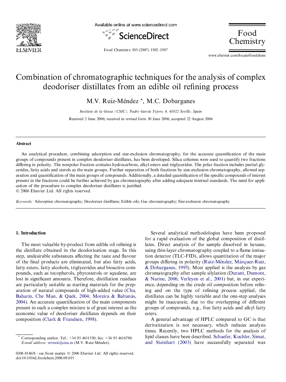 Combination of chromatographic techniques for the analysis of complex deodoriser distillates from an edible oil refining process