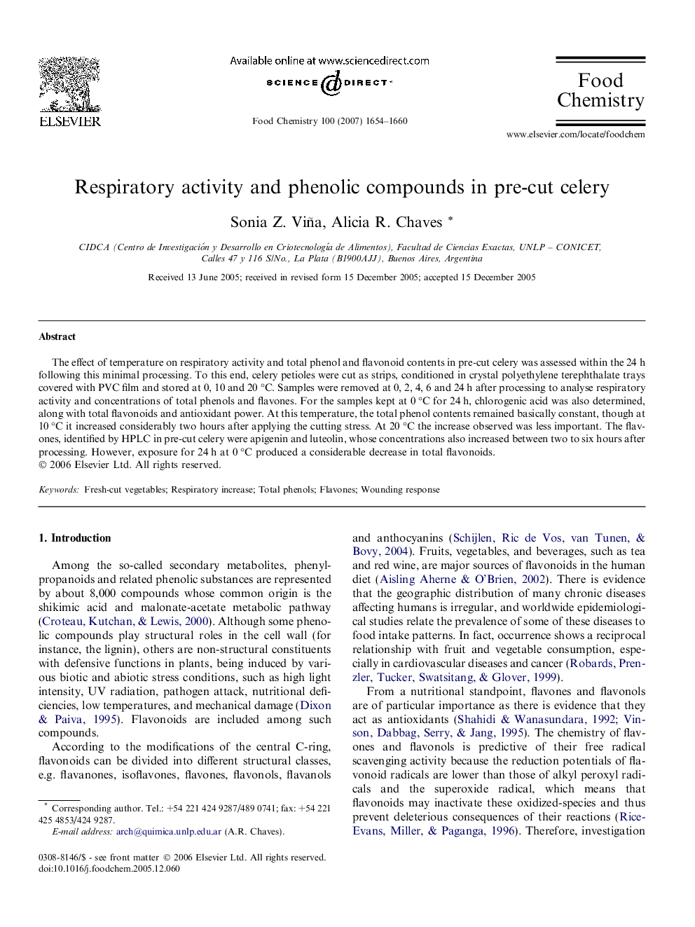 Respiratory activity and phenolic compounds in pre-cut celery