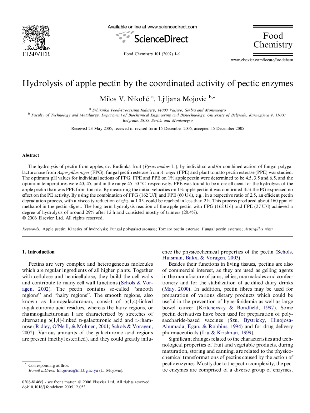 Hydrolysis of apple pectin by the coordinated activity of pectic enzymes