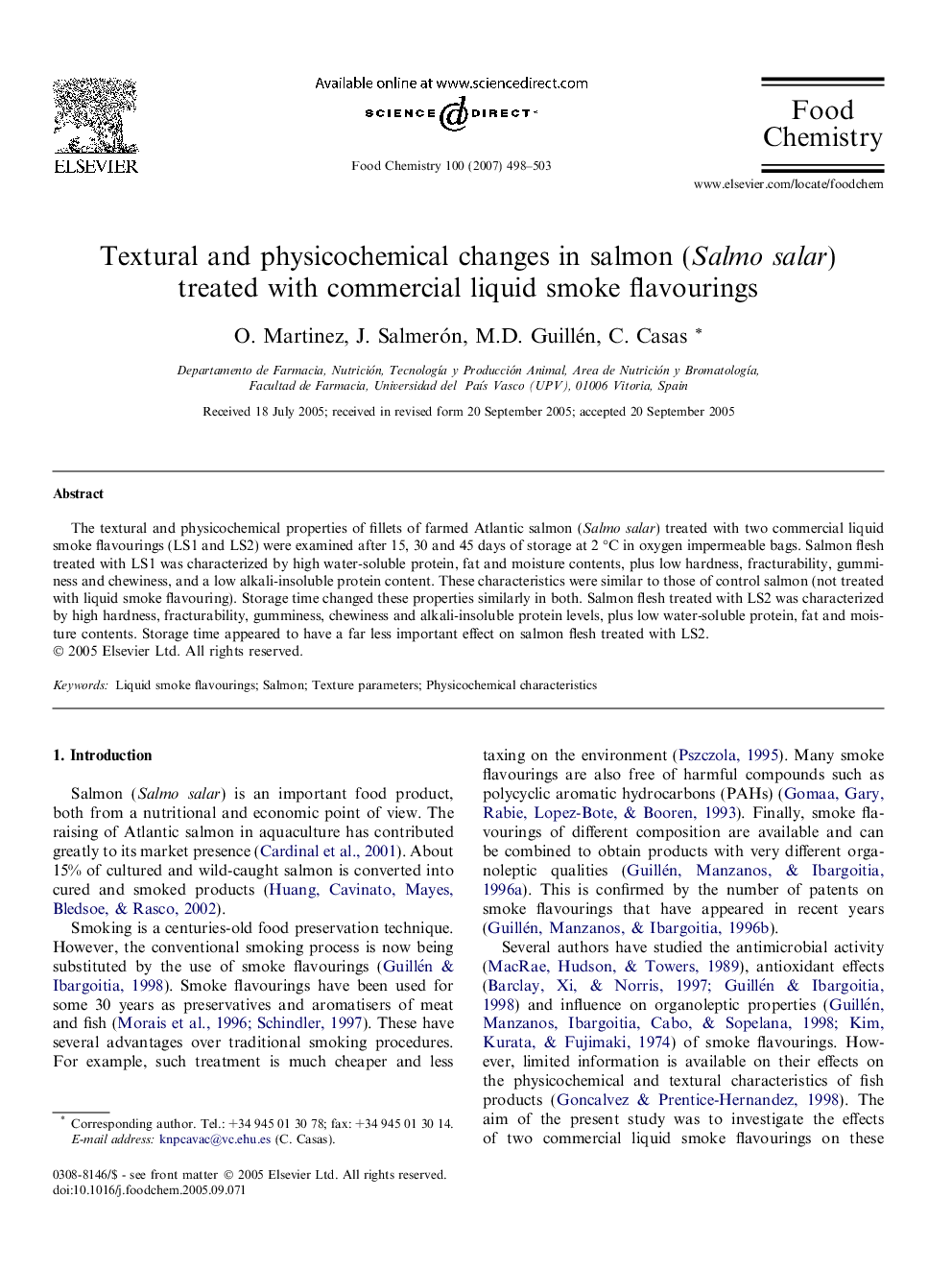 Textural and physicochemical changes in salmon (Salmo salar) treated with commercial liquid smoke flavourings