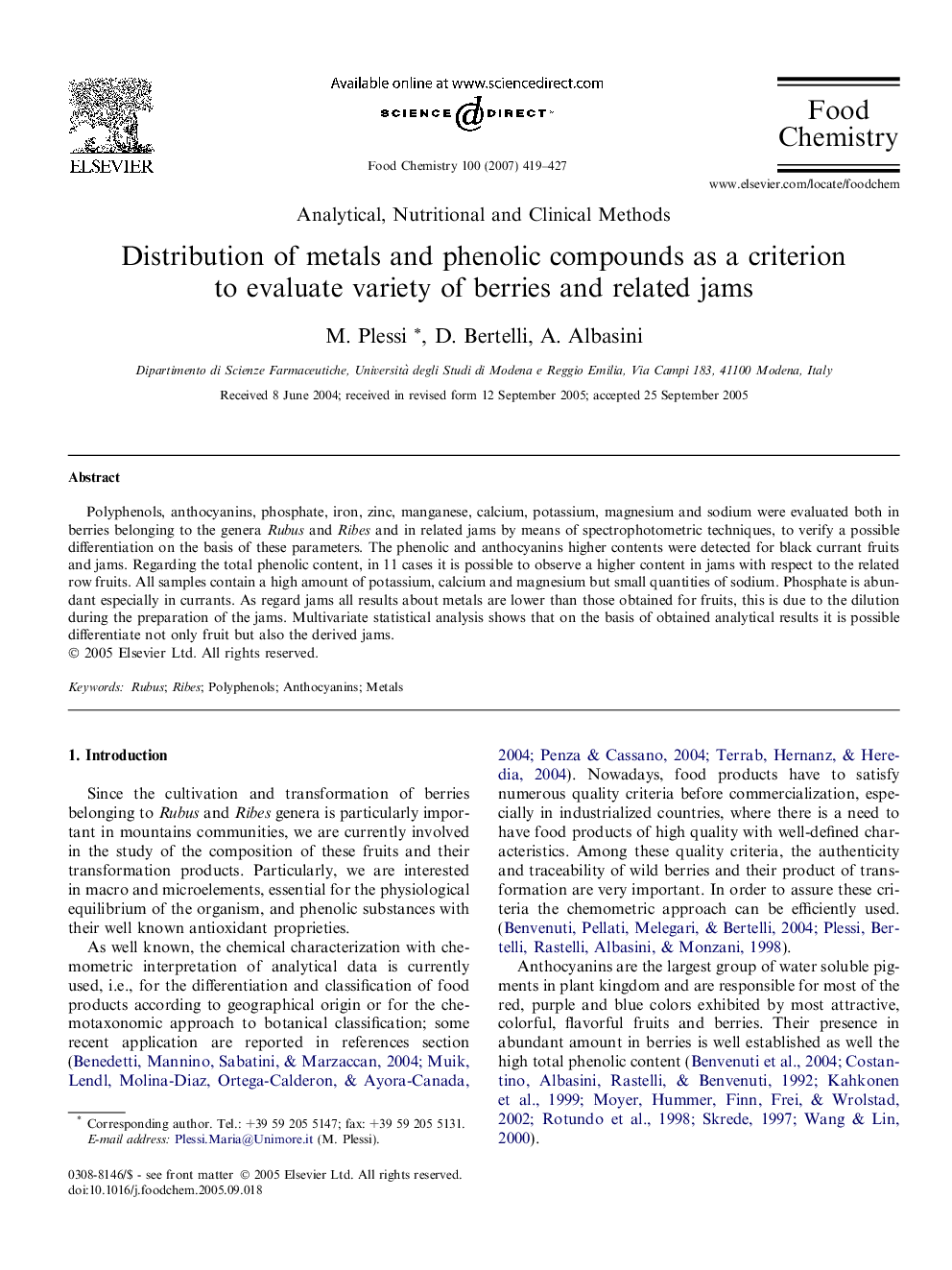 Distribution of metals and phenolic compounds as a criterion to evaluate variety of berries and related jams