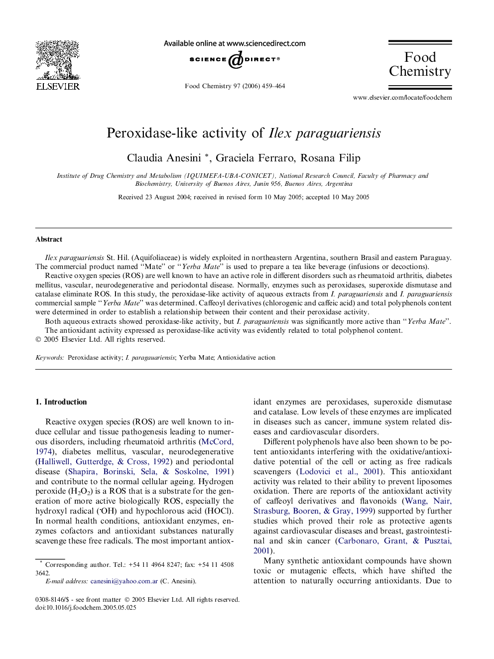 Peroxidase-like activity of Ilex paraguariensis