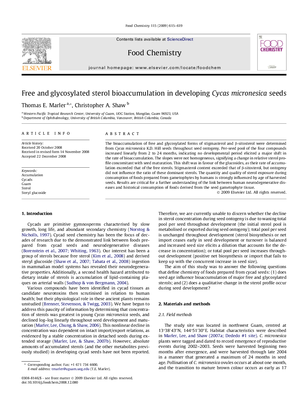 Free and glycosylated sterol bioaccumulation in developing Cycas micronesica seeds