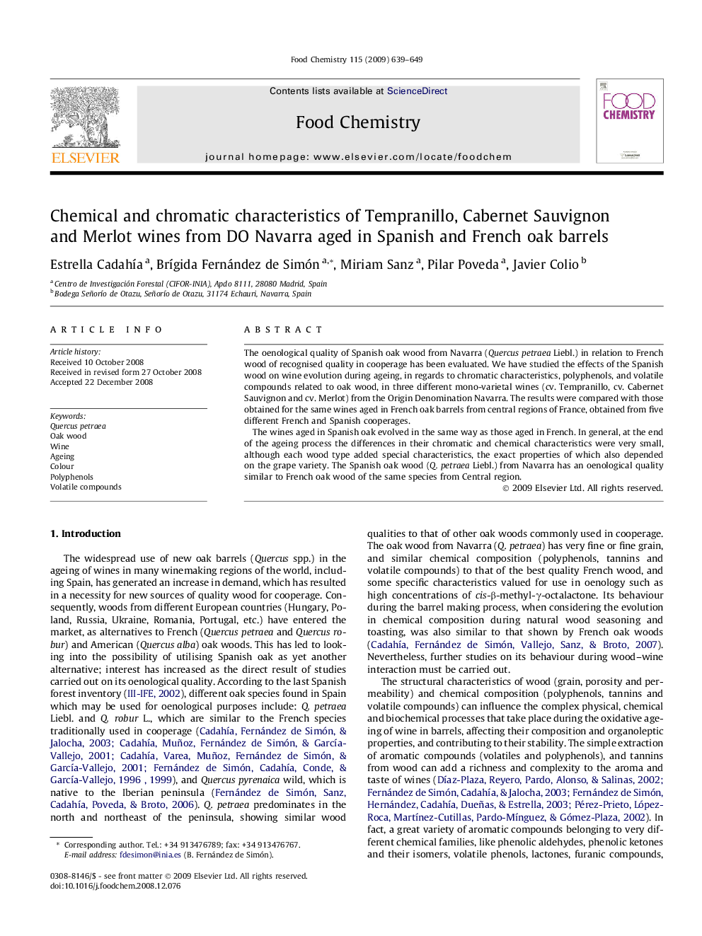 Chemical and chromatic characteristics of Tempranillo, Cabernet Sauvignon and Merlot wines from DO Navarra aged in Spanish and French oak barrels