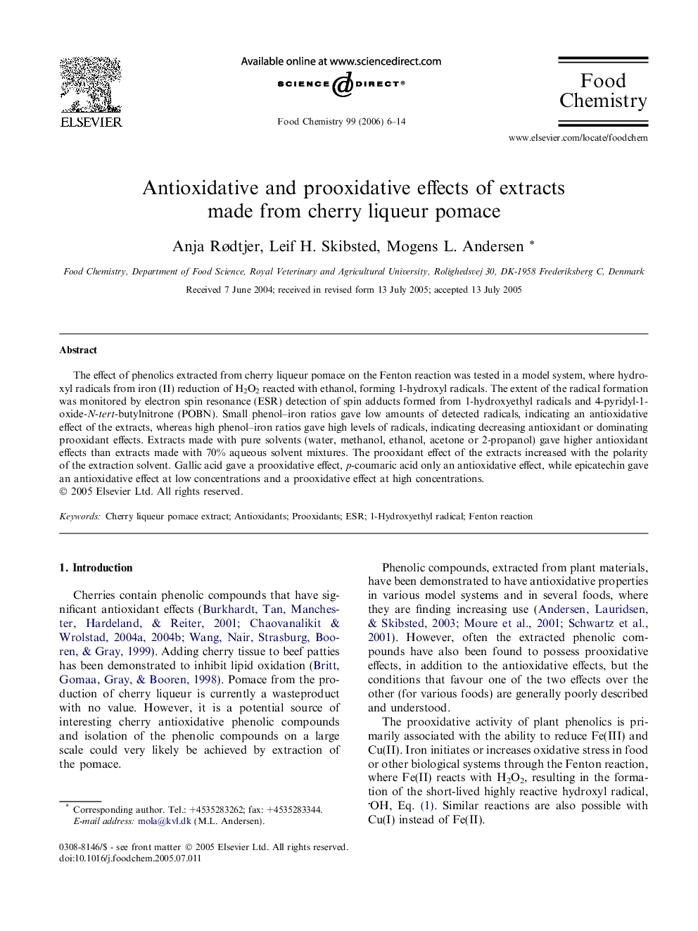 عکس صفحه اول مقاله: Antioxidative and prooxidative effects of extracts made from cherry liqueur pomace Antioxidative and prooxidative effects of extracts made from cherry liqueur pomace