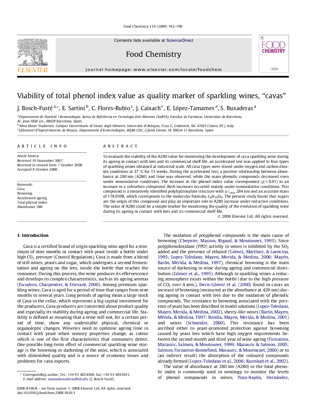 Viability of total phenol index value as quality marker of sparkling wines, “cavas”