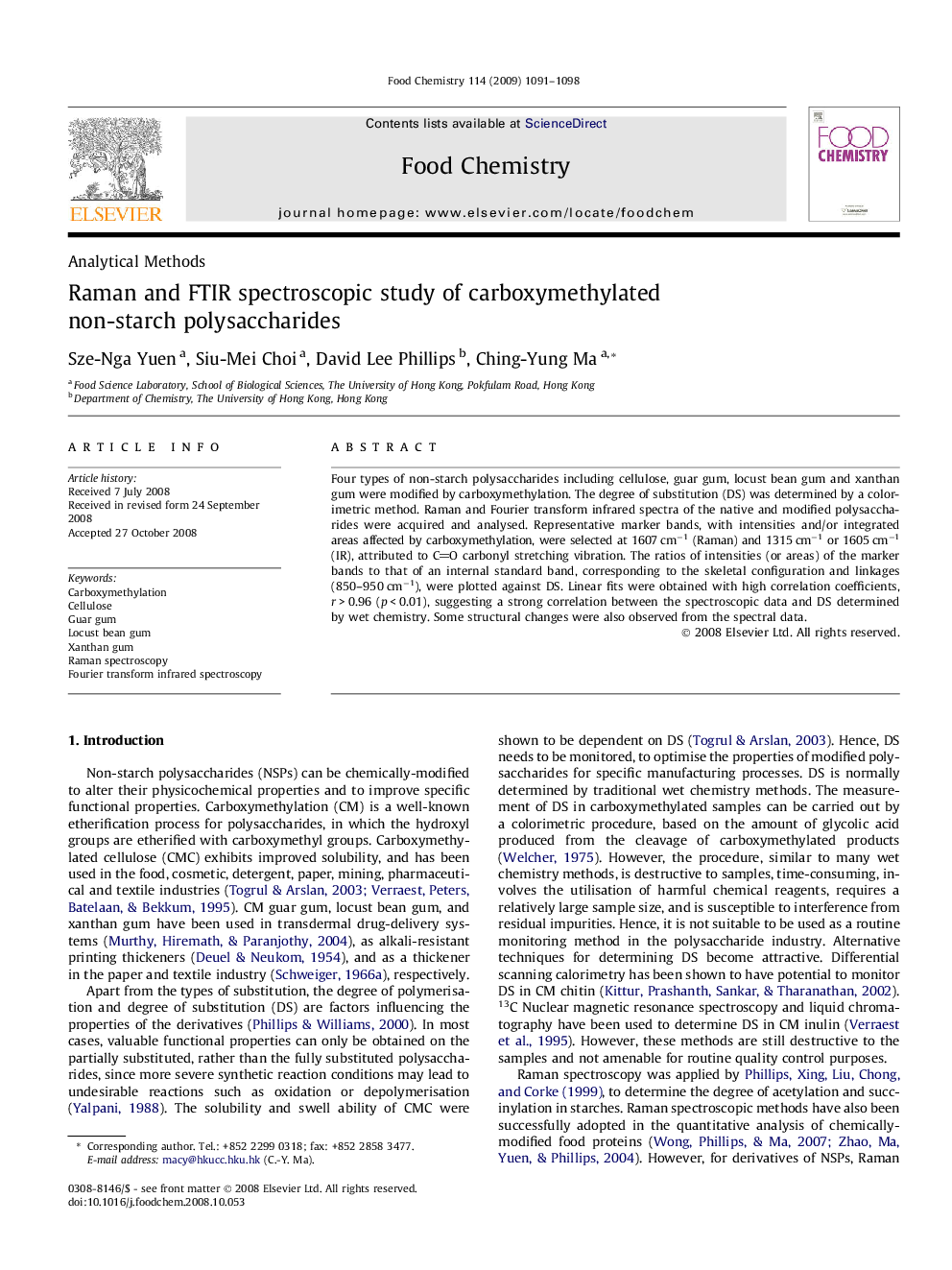 عکس صفحه اول مقاله: Raman and FTIR spectroscopic study of carboxymethylated non-starch polysaccharides Raman and FTIR spectroscopic study of carboxymethylated non-starch polysaccharides