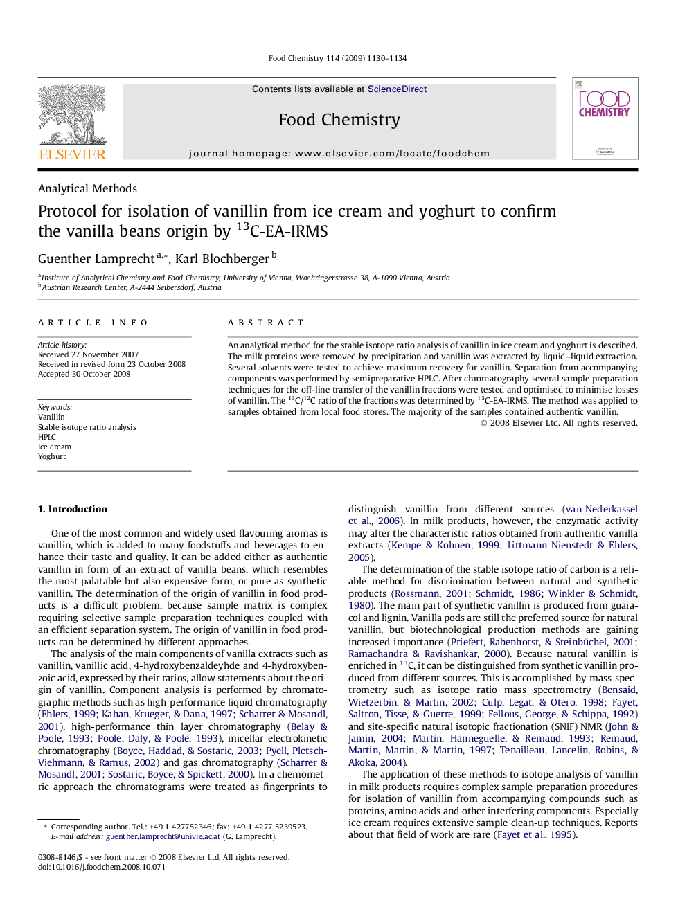 Protocol for isolation of vanillin from ice cream and yoghurt to confirm the vanilla beans origin by 13C-EA-IRMS