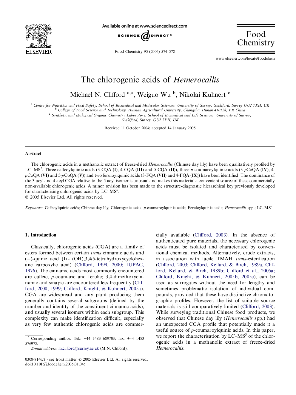عکس صفحه اول مقاله: The chlorogenic acids of Hemerocallis The chlorogenic acids of Hemerocallis